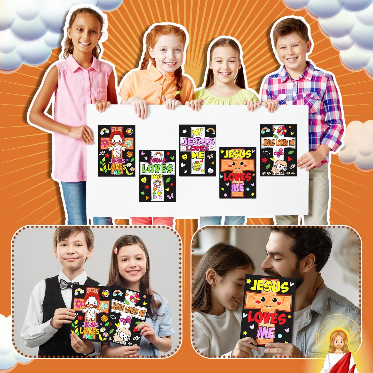 Zhanmai 30 Pcs Religious Coloring Posters – Jesus Loves Me Color-Your-Own Christian Cross Art