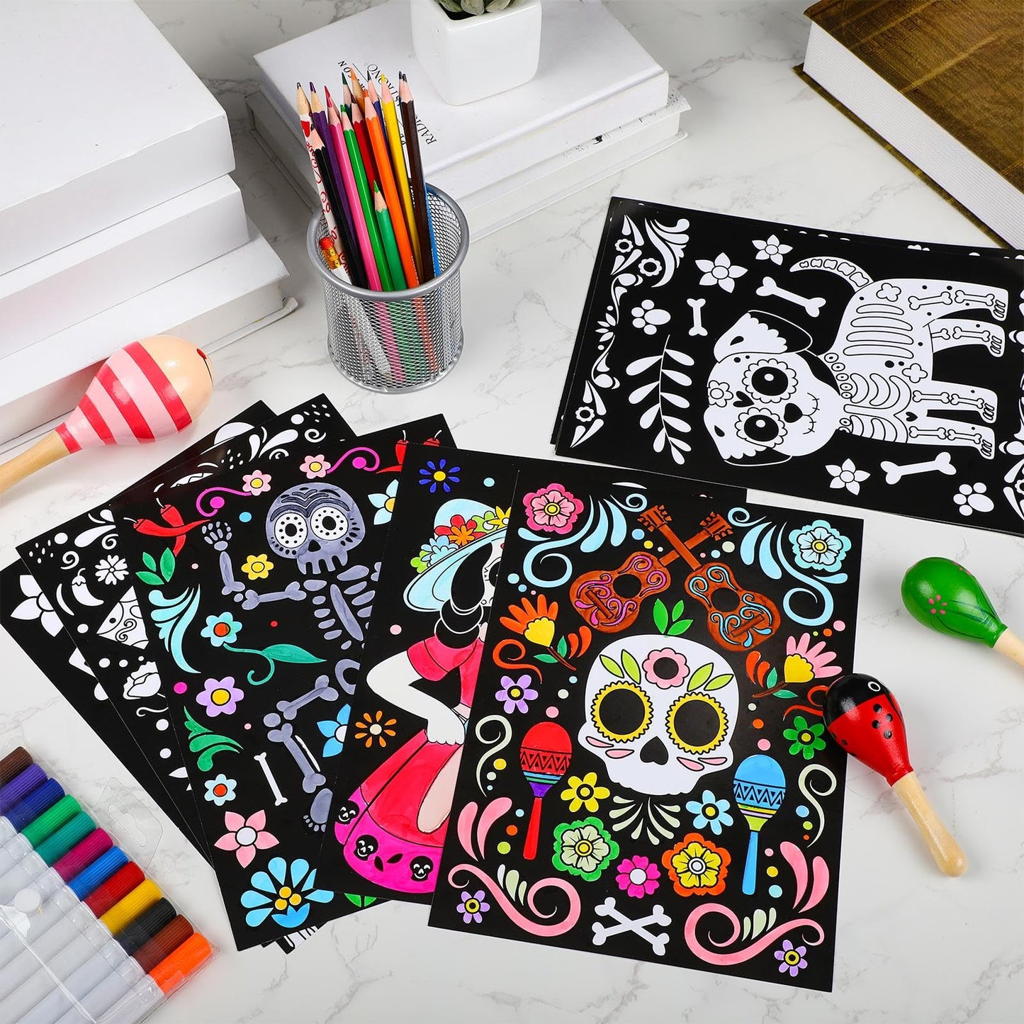 Zhanmai 30 Pcs Color Your Own Day of the Dead Posters – DIY Kids Crafts