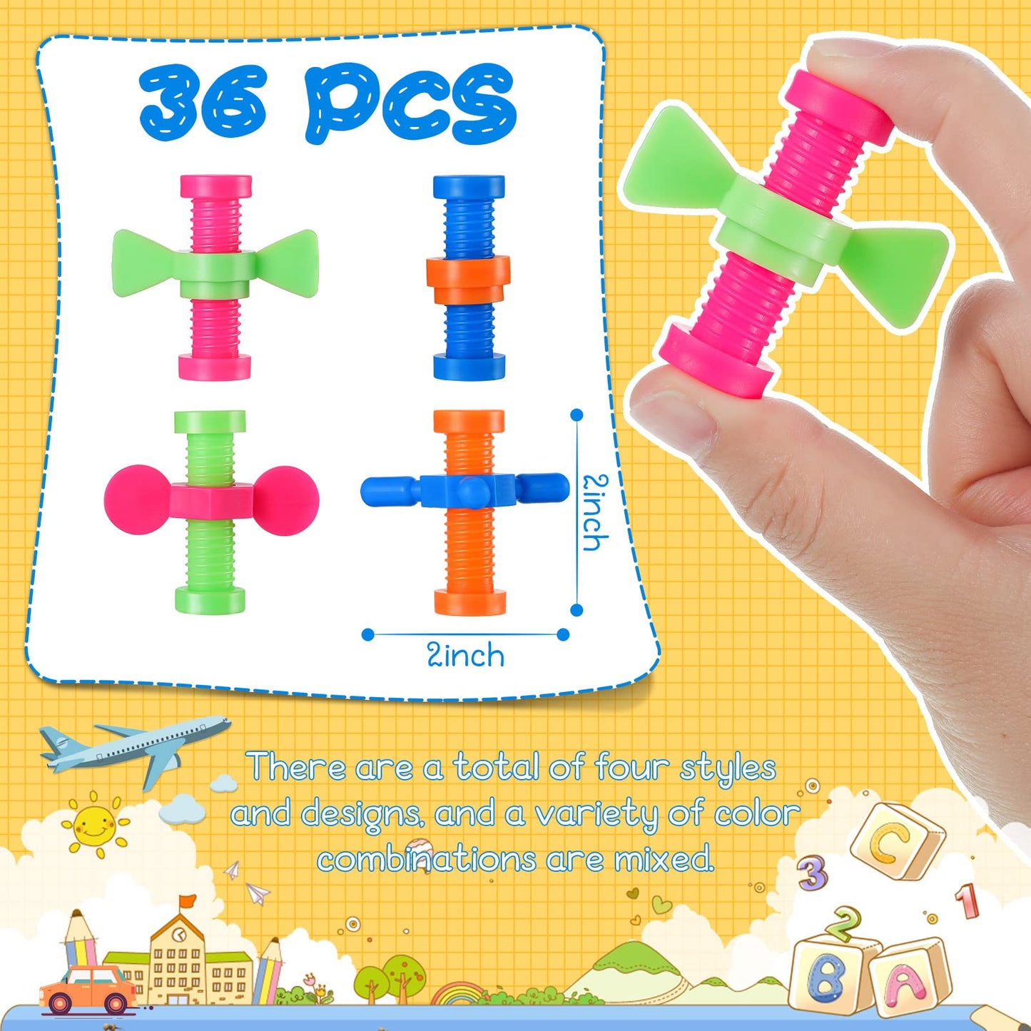 Zhanmai Fidget Pencil Toppers — 36 Colorful Plastic Spinners for Focus and Calm