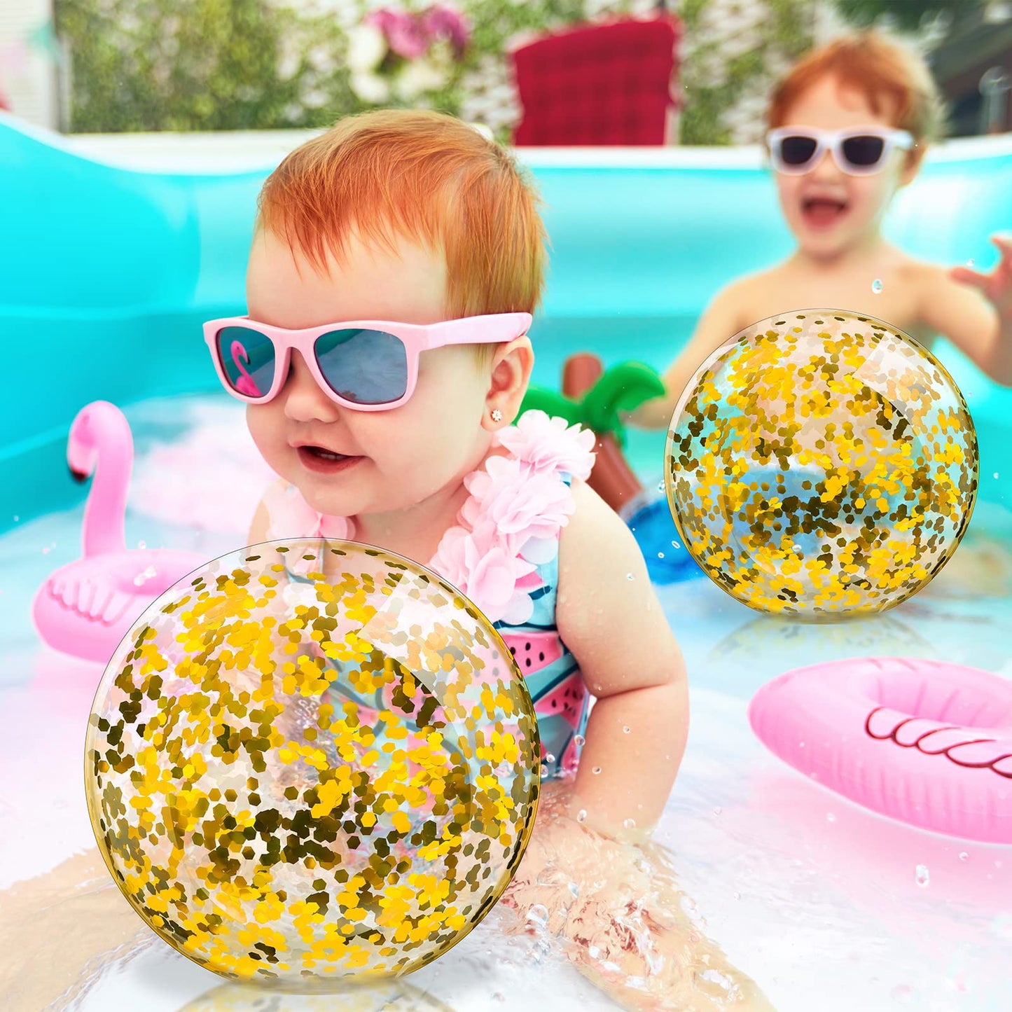 Zhanmai 20 Pieces 8-Inch Mini Glitter Beach Balls – Clear Inflatable Pool Party Favors (Gold)