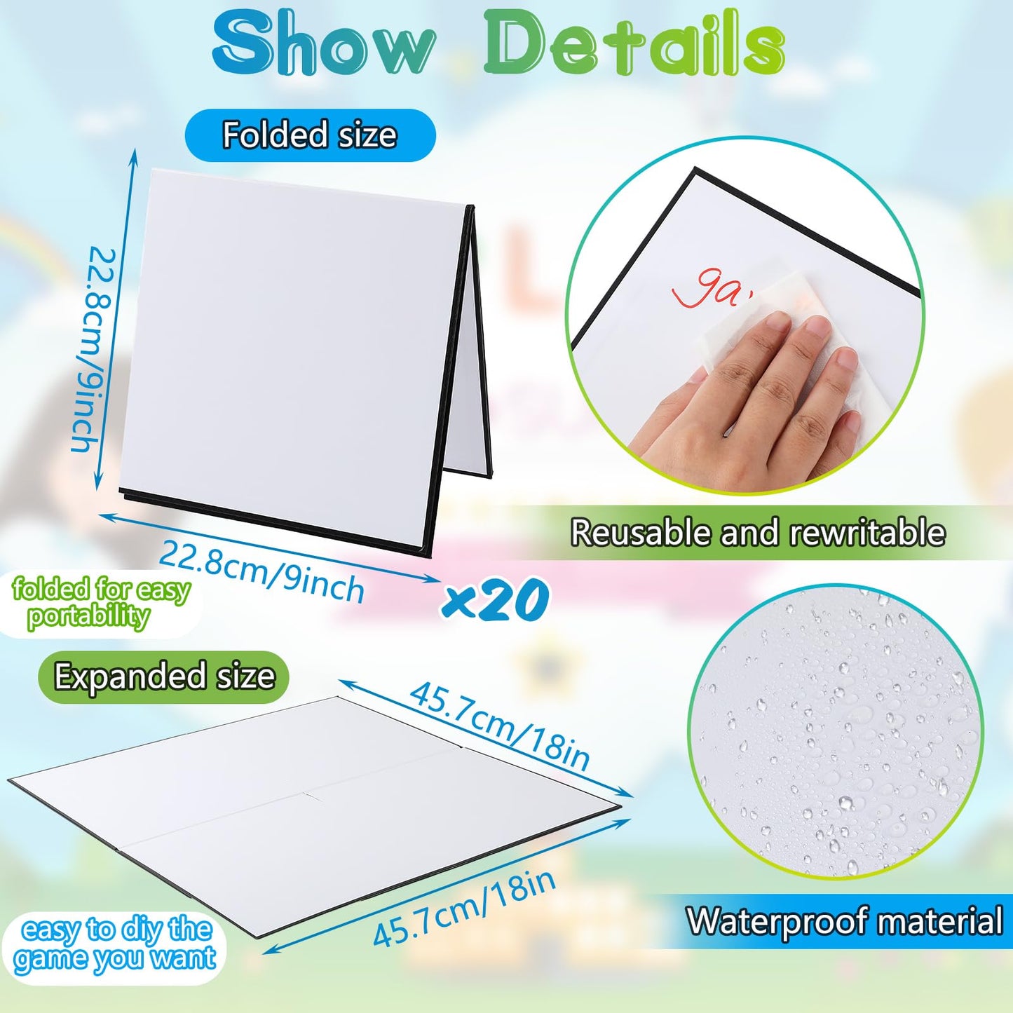 Zhanmai 4-Pack Blank 18x18 Quad-Fold Dry Erase Game Boards for DIY Classrooms and Activities