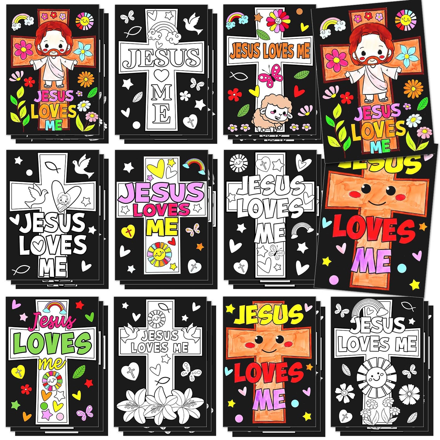 Zhanmai 30 Pcs Religious Coloring Posters – Jesus Loves Me Color-Your-Own Christian Cross Art