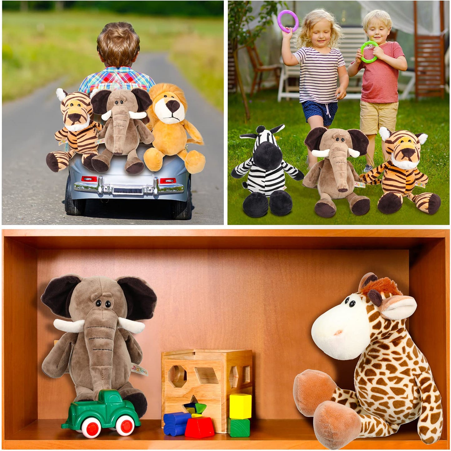 Zhanmai 6-Piece Safari Plush Animals Set | Lion, Elephant, Zebra, Deer, Tiger, Monkey