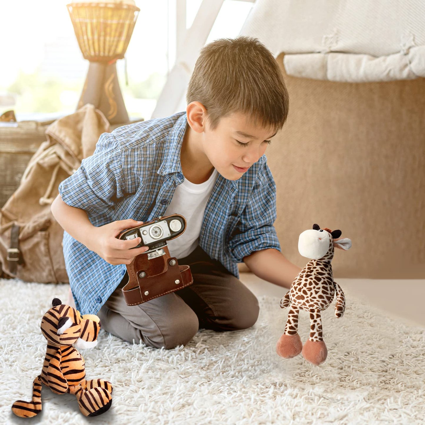 Zhanmai 6-Piece Safari Plush Animals Set | Lion, Elephant, Zebra, Deer, Tiger, Monkey