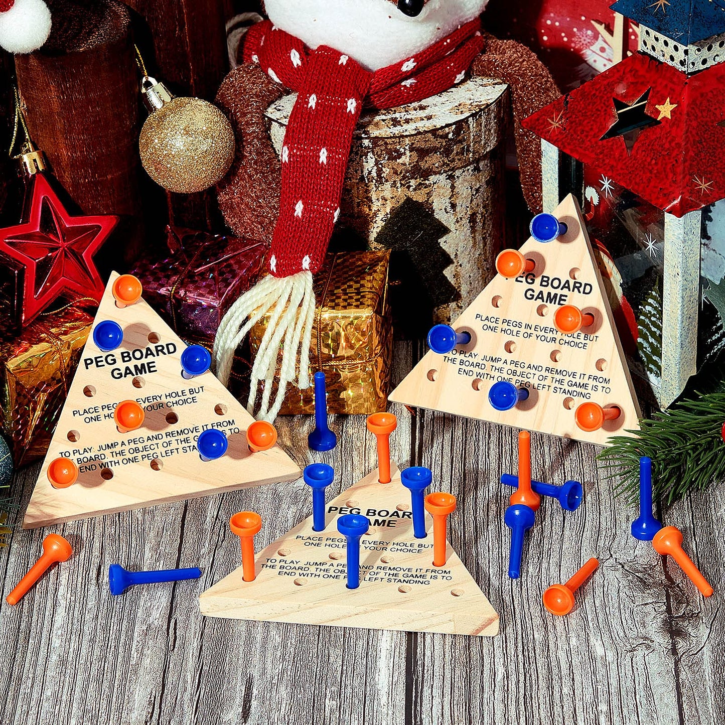 Zhanmai Wooden Triangle Peg Sets – 3-Pack Travel Size Educational Puzzle (Blue & Orange)