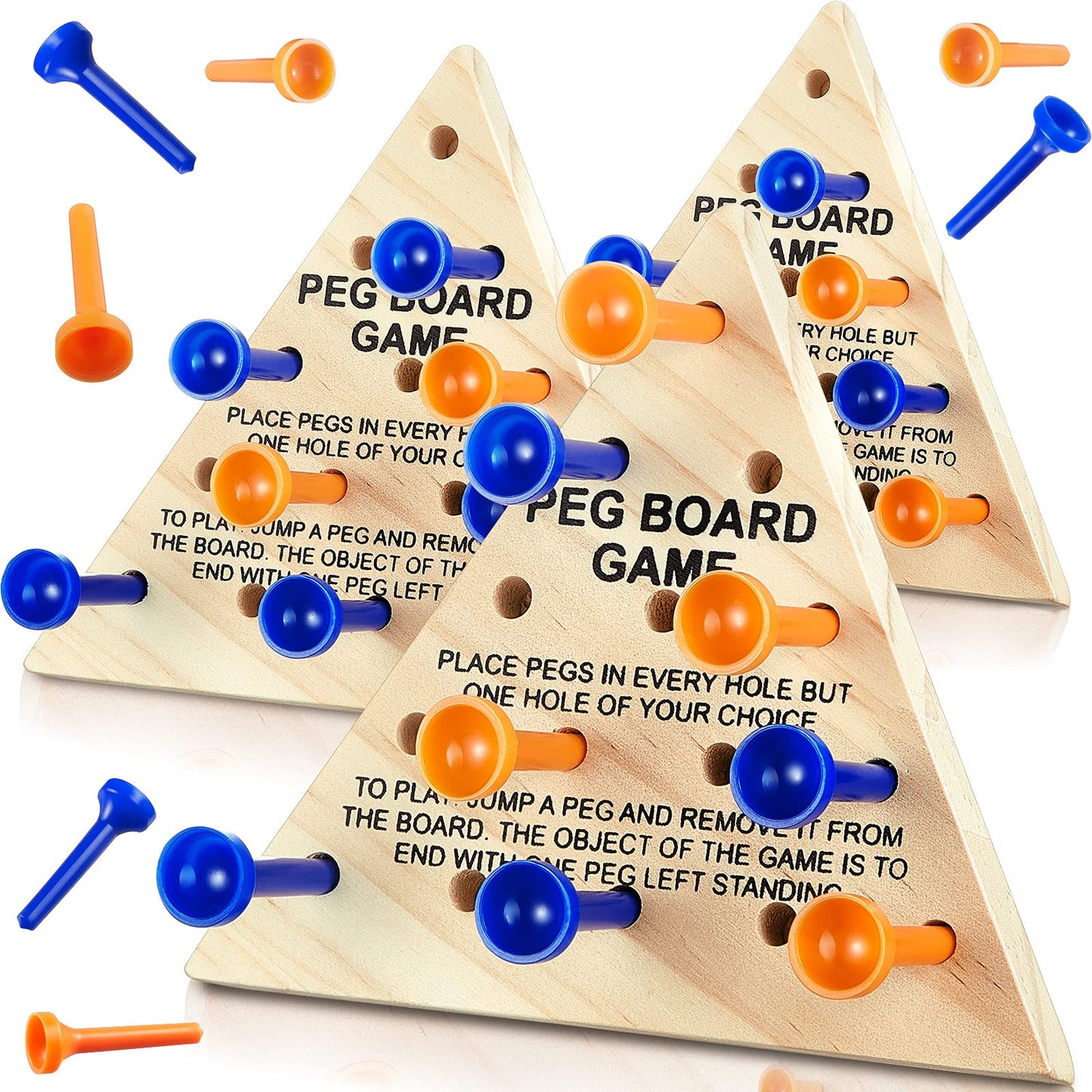Zhanmai Wooden Triangle Peg Sets – 3-Pack Travel Size Educational Puzzle (Blue & Orange)