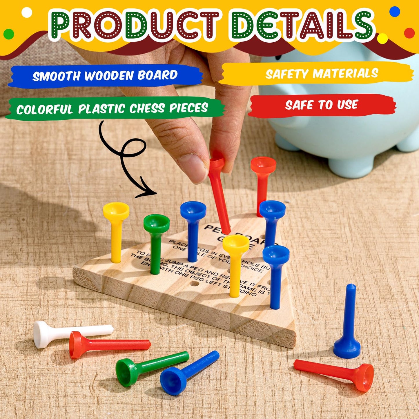 Zhanmai Wooden Triangle Peg Game – 3 Sets | Portable Educational Strategy Toy