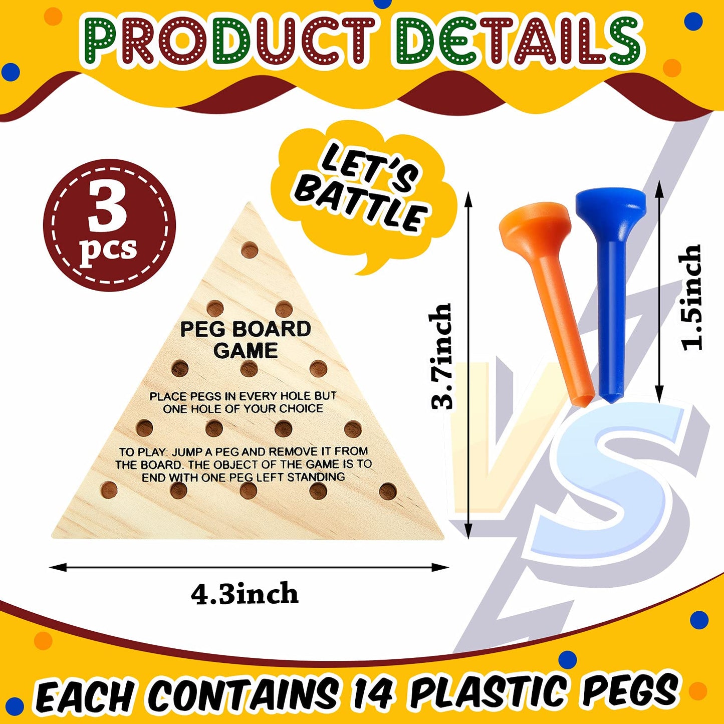 Zhanmai Wooden Triangle Peg Sets – 3-Pack Travel Size Educational Puzzle (Blue & Orange)