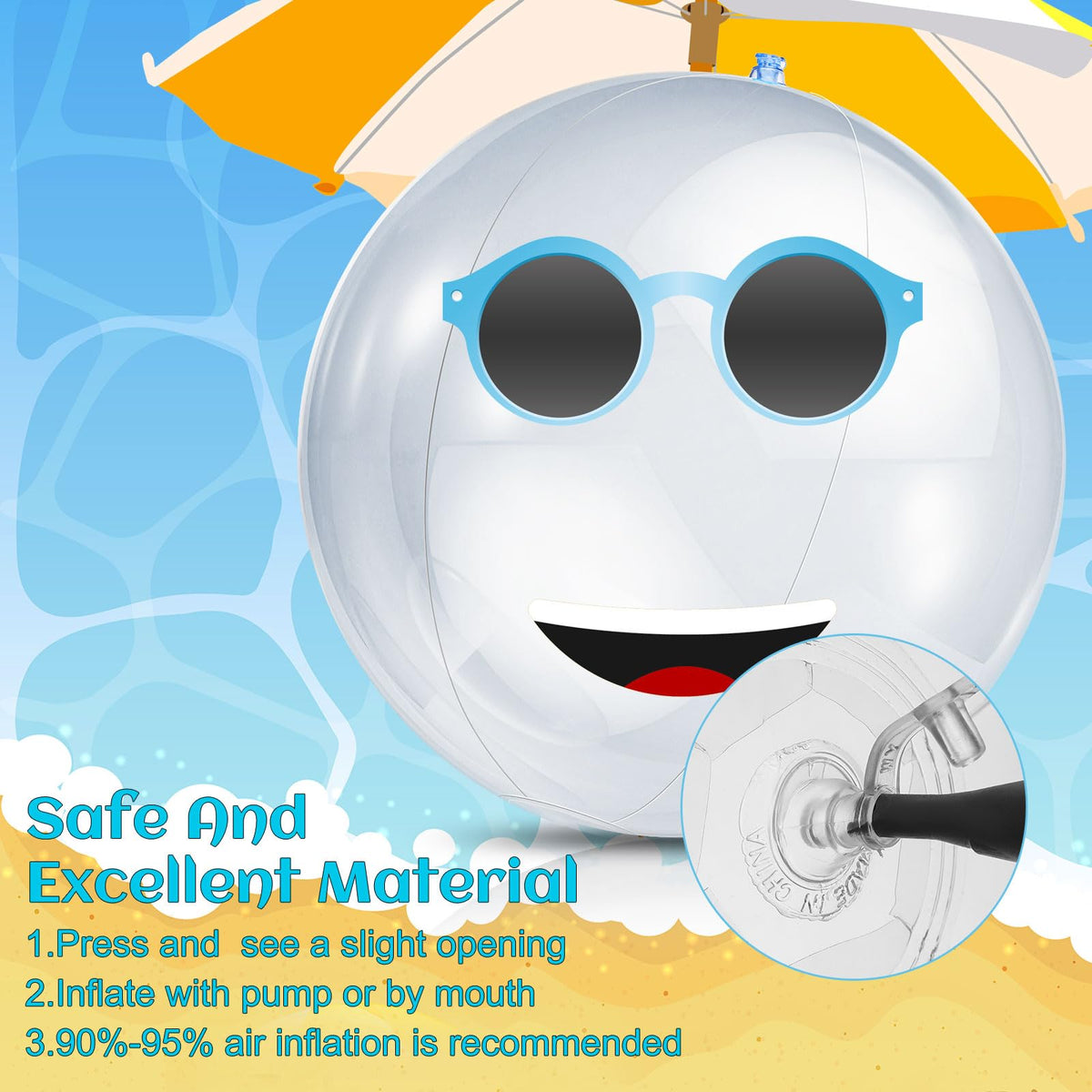 Zhanmai 6-Pack 16-Inch Clear Beach Balls | Inflatable Pool Balloons for Beach Parties & Luau Decor