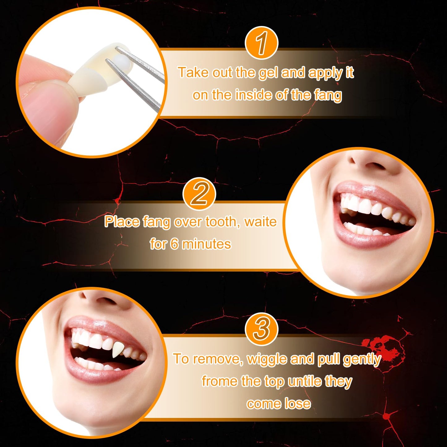 Zhanmai Vampire Fangs Kit – 4 Pairs with Adhesive (15/17/19 mm)