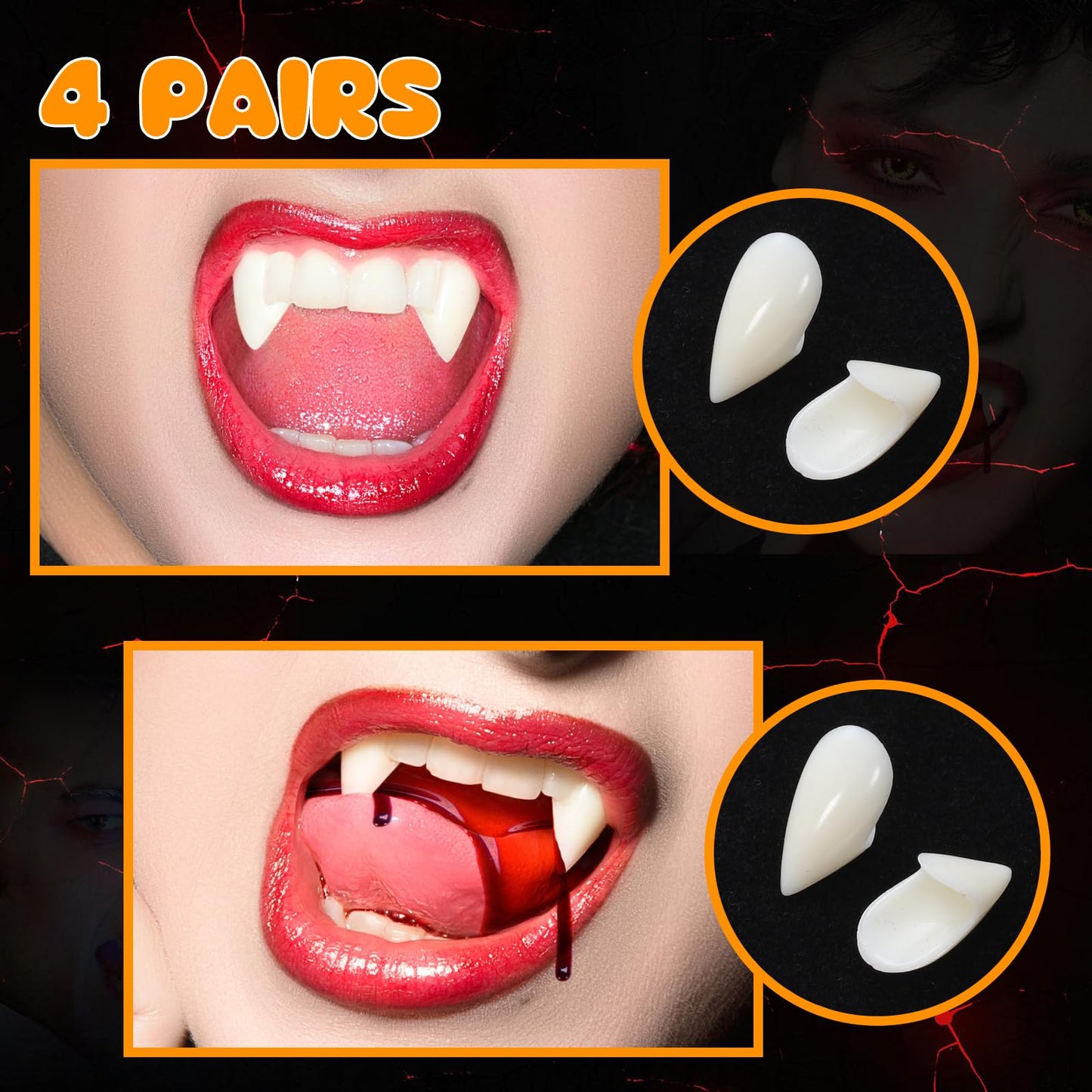Zhanmai Vampire Fangs Kit – 4 Pairs with Adhesive (15/17/19 mm)