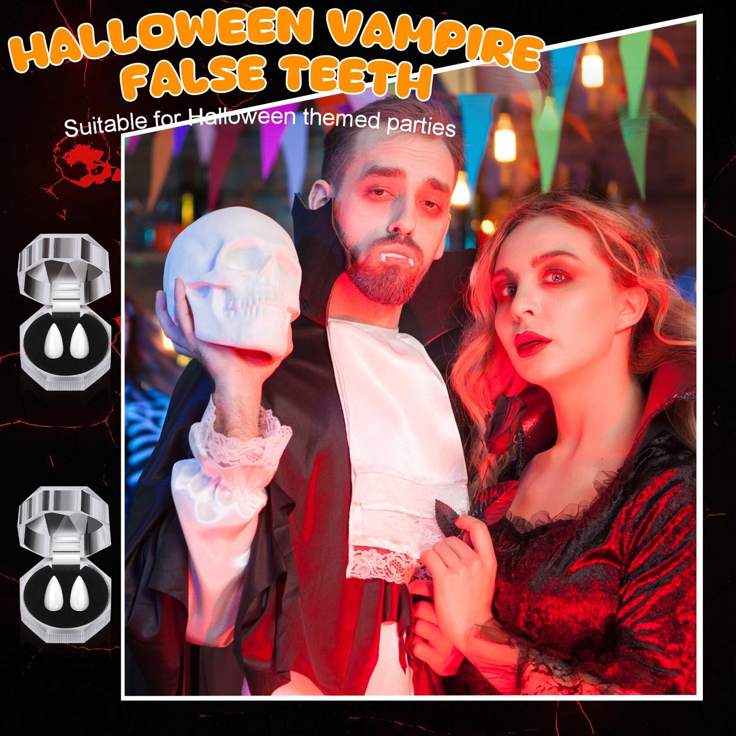 Zhanmai Vampire Fangs Kit – 4 Pairs with Adhesive (15/17/19 mm)