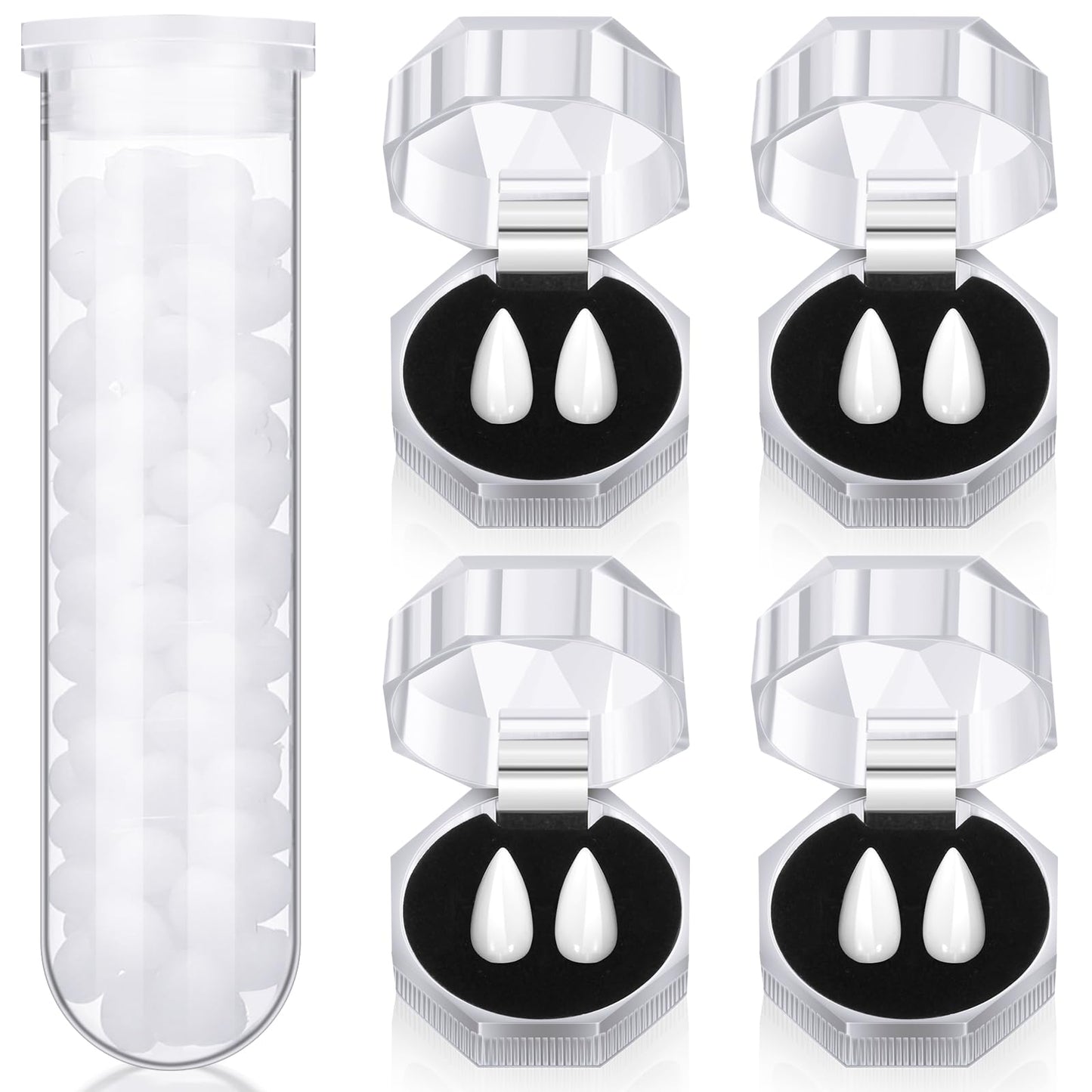 Zhanmai Vampire Fangs Kit – 4 Pairs with Adhesive (15/17/19 mm)