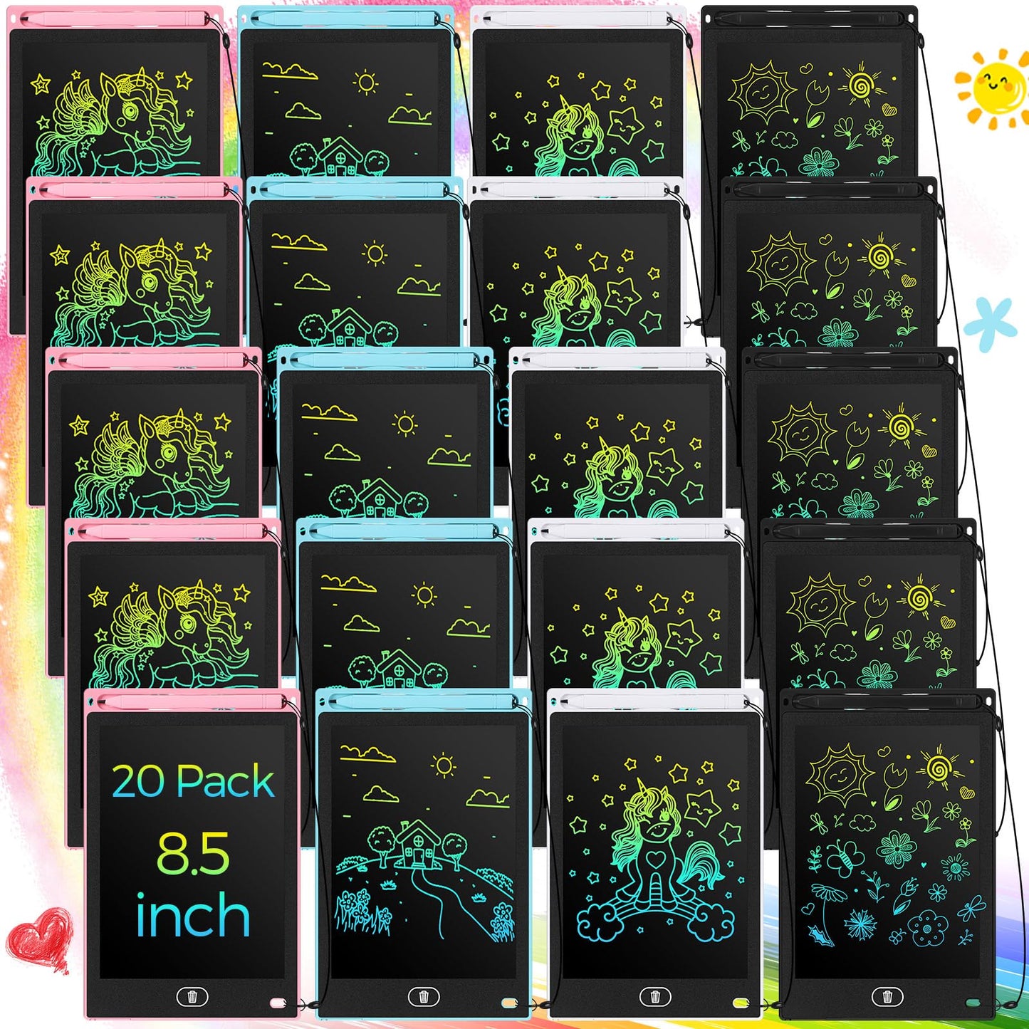 Zhehao 20-Pack LCD Writing Tablets for Kids – 8.5-Inch Colorful Doodle Boards