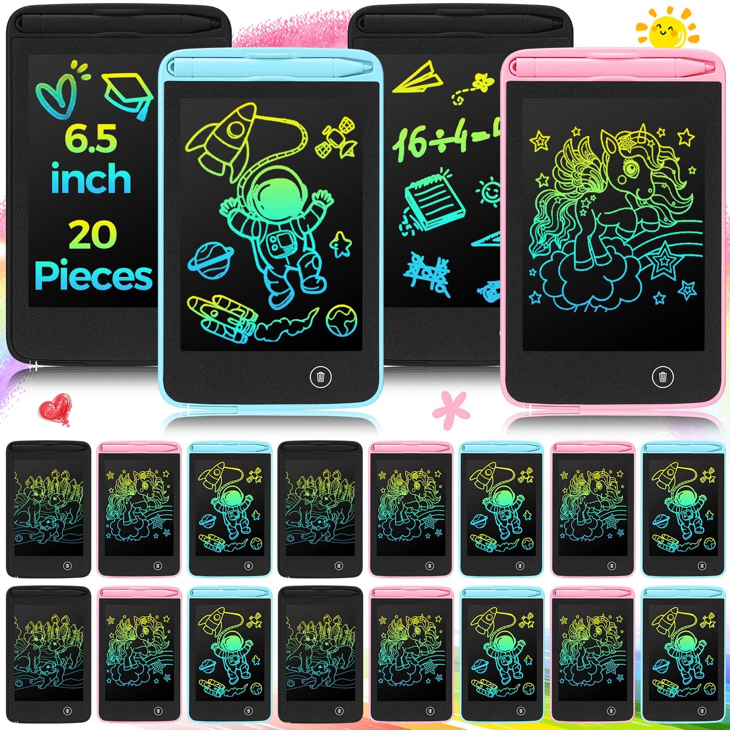 Zhehao 20 Pcs LCD Writing Tablet Set for Kids - 6.5-Inch Colorful Doodle Boards