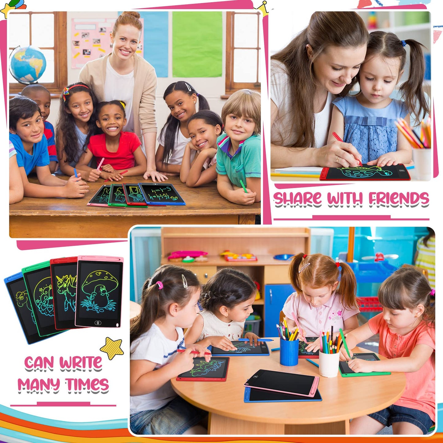 Zhehao 24-Piece LCD Writing Tablet Doodle Board – 8.5-Inch Colorful Reusable Screen for Kids 3-10 (Classic Round)