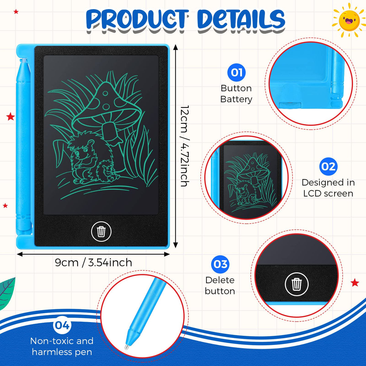Zhehao 24 Pack LCD Mini Writing Tablet 4.5-Inch Doodle Board – Reusable Kids Drawing Pad (Blue, Black, White, Red)