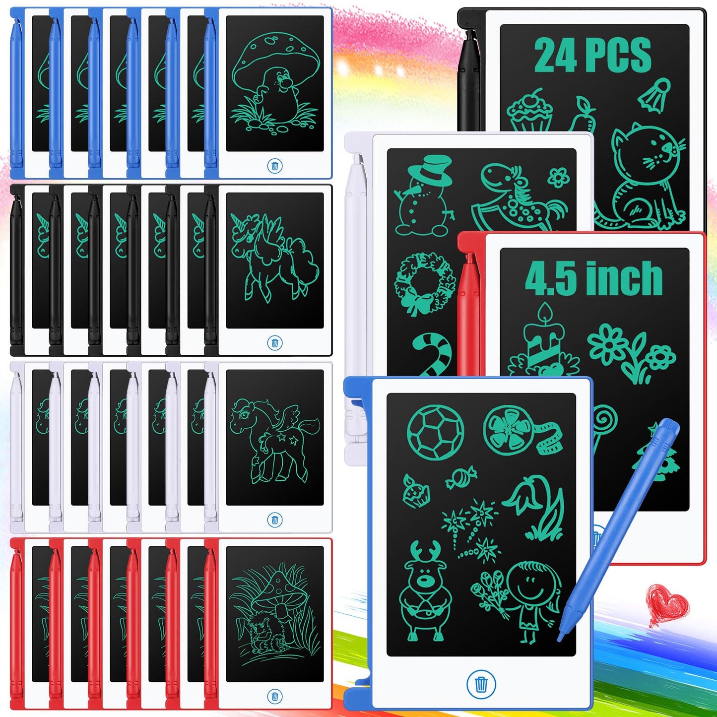 Zhehao 24 Pack LCD Mini Writing Tablet for Kids – 4.5-inch Doodle Board, Erasable & Reusable, Party Favors & Classroom Gifts