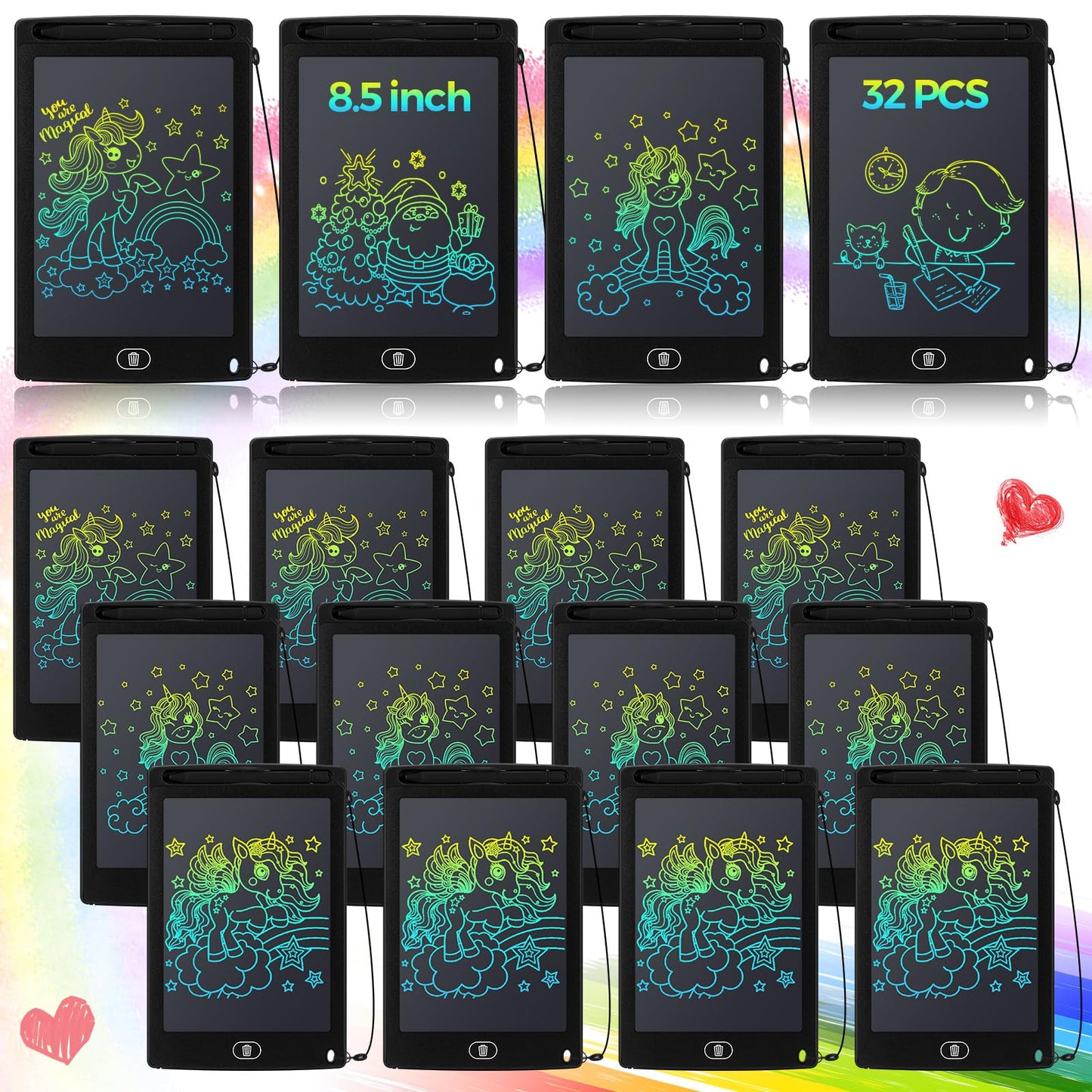 Zhehao 32 Pcs LCD Writing Tablet for Kids – 8.5 Inch Doodle Board Pack (Black)