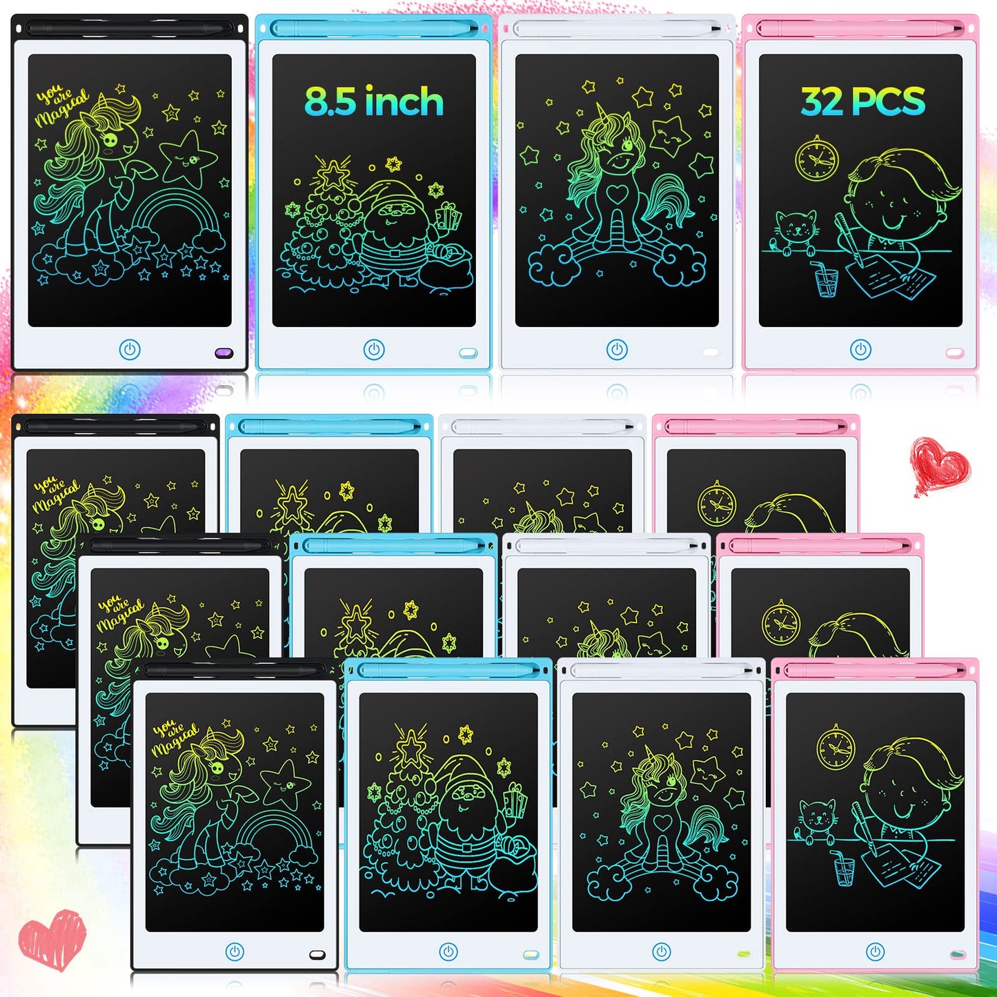 Zhehao 32 Pcs LCD Writing Tablet Set – 8.5-Inch Colorful Doodle Boards for Kids (Ages 3-10)