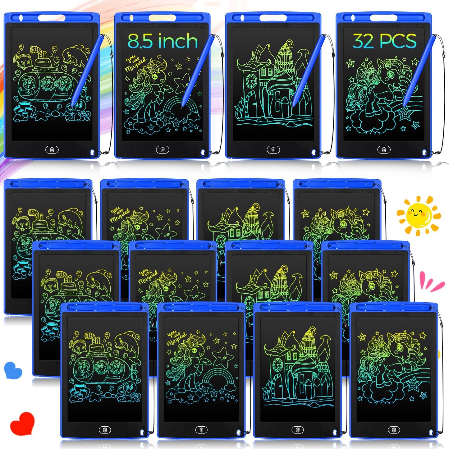 Zhehao 32-Piece LCD Writing Tablet Blue – 8.5-Inch Doodle Board for Kids Aged 3-10