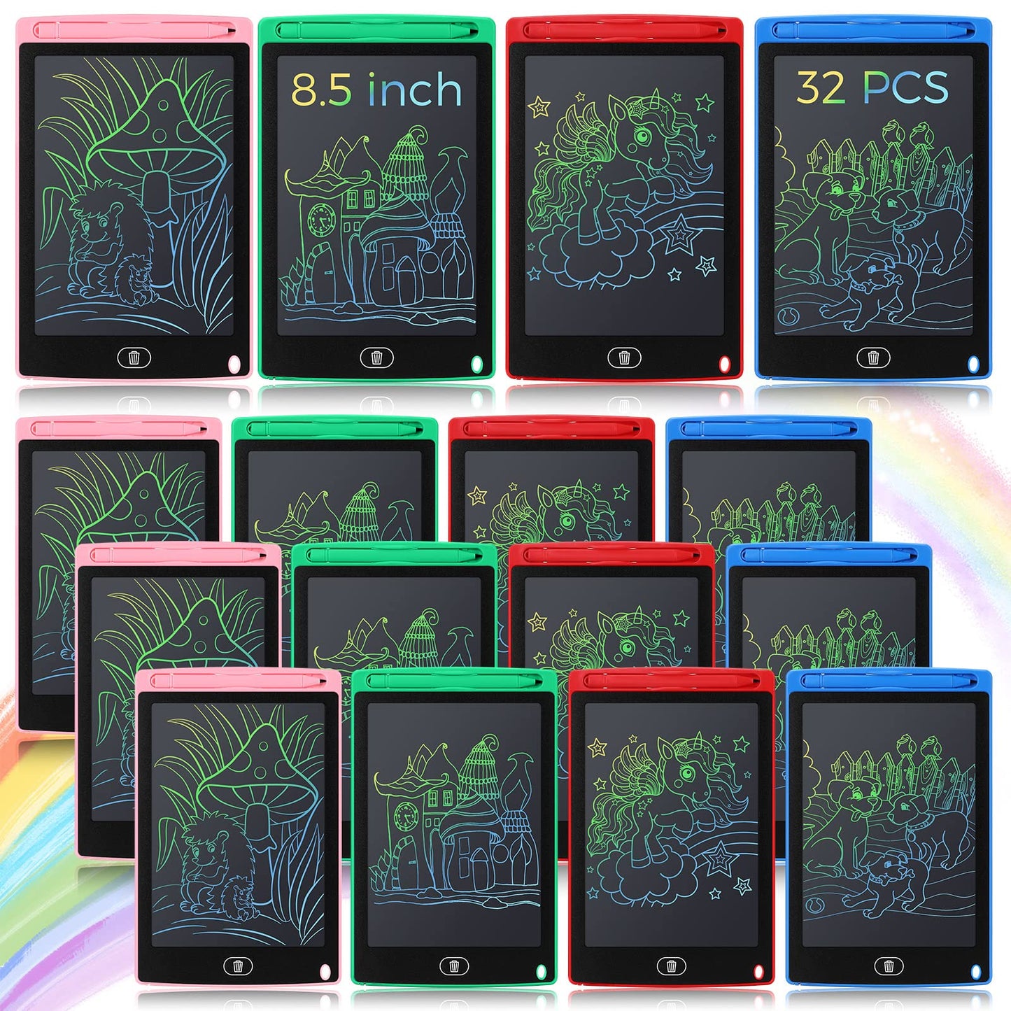 Zhehao 32-Pcs LCD Writing Tablet Set for Kids — 8.5-Inch Colorful Doodle Boards (Ages 3-10)