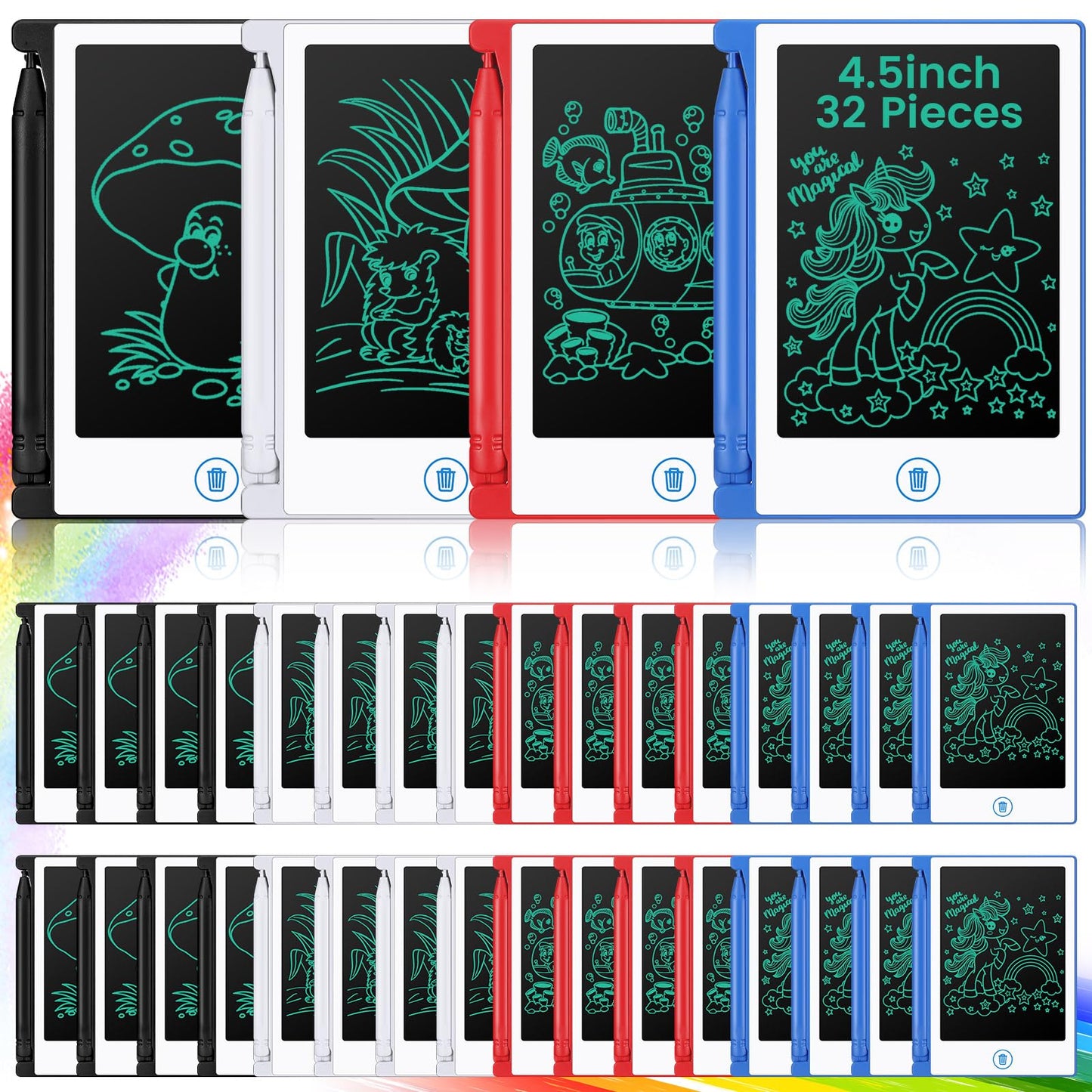Zhehao 32 Pcs Mini LCD Writing Tablet 4.5-Inch – Erasable Learning Pad for Kids