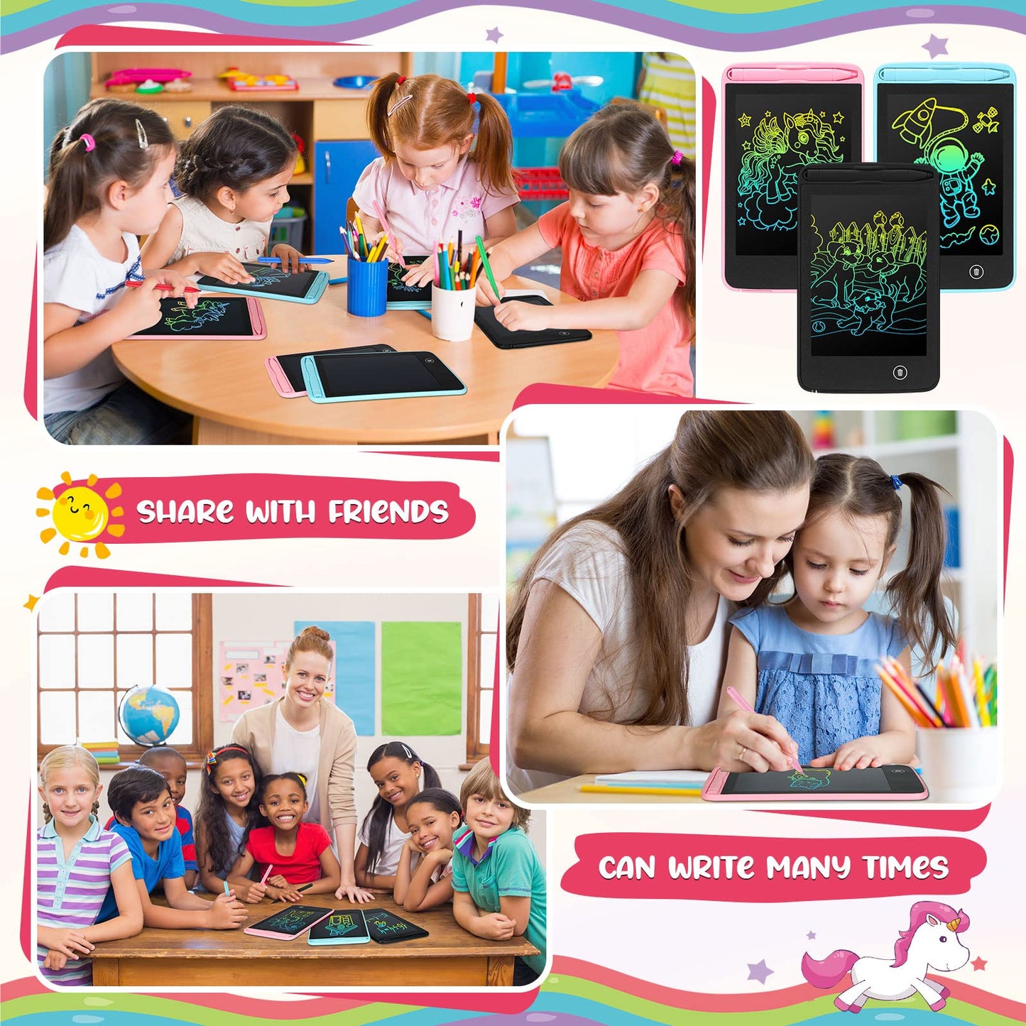 Zhehao 20 Pcs LCD Writing Tablet Set for Kids - 6.5-Inch Colorful Doodle Boards