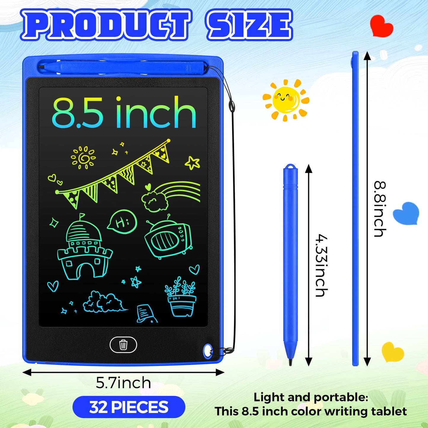 Zhehao 32-Piece LCD Writing Tablet Blue – 8.5-Inch Doodle Board for Kids Aged 3-10