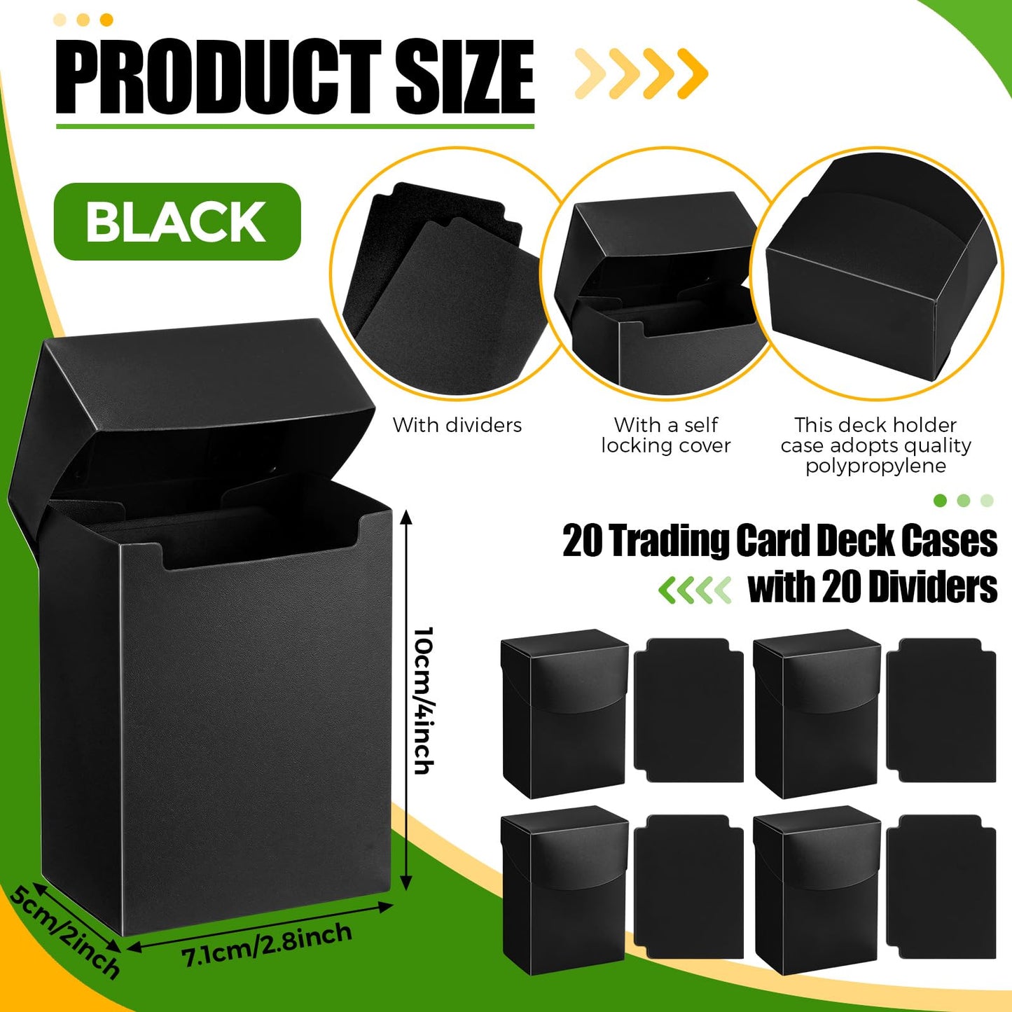 Zhehao 40-Piece Card Box Set with Dividers – Black Deck Boxes for Trading Cards & Games Storage