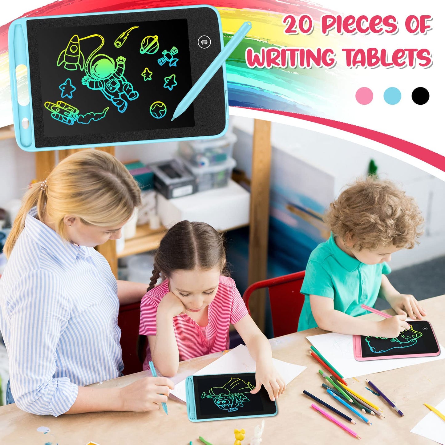 Zhehao 20 Pcs LCD Writing Tablet Set for Kids - 6.5-Inch Colorful Doodle Boards