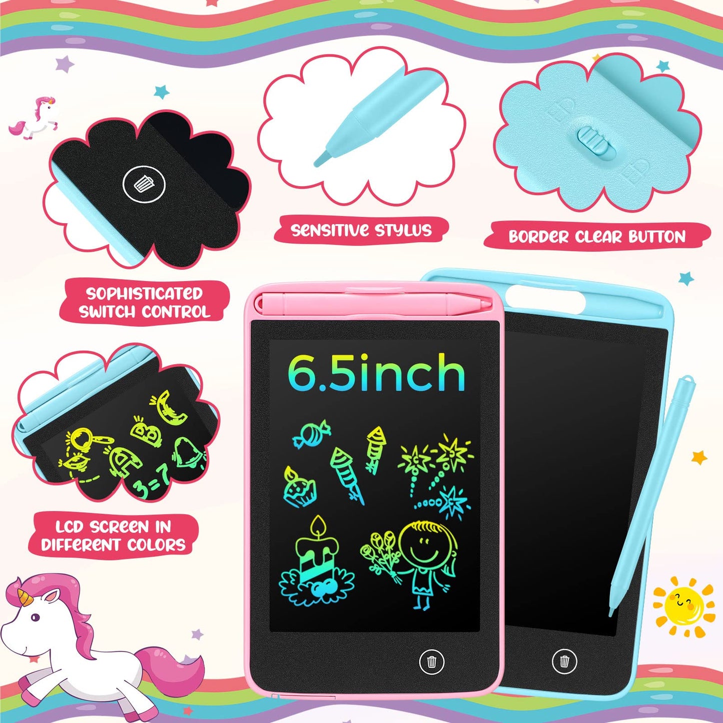 Zhehao 20 Pcs LCD Writing Tablet Set for Kids - 6.5-Inch Colorful Doodle Boards