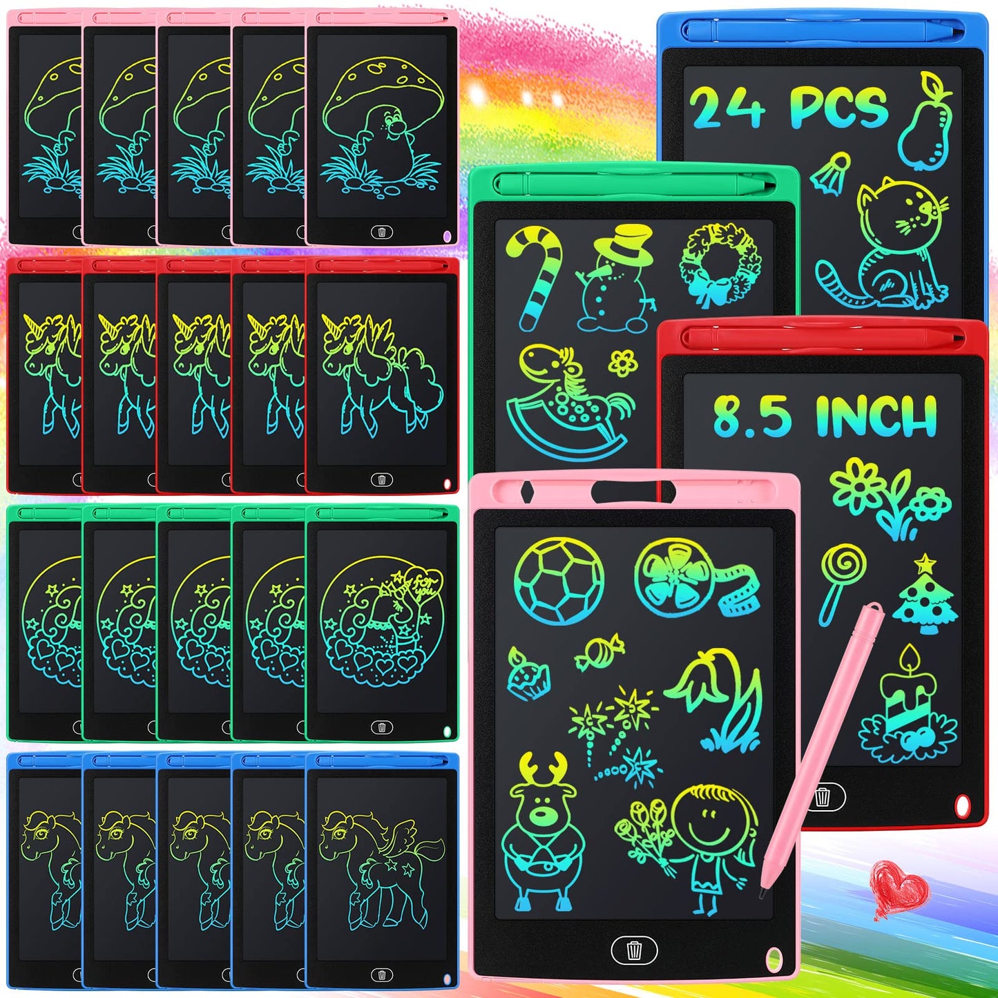 Zhehao 24-Piece LCD Writing Tablet Doodle Board – 8.5-Inch Colorful Reusable Screen for Kids 3-10 (Classic Round)