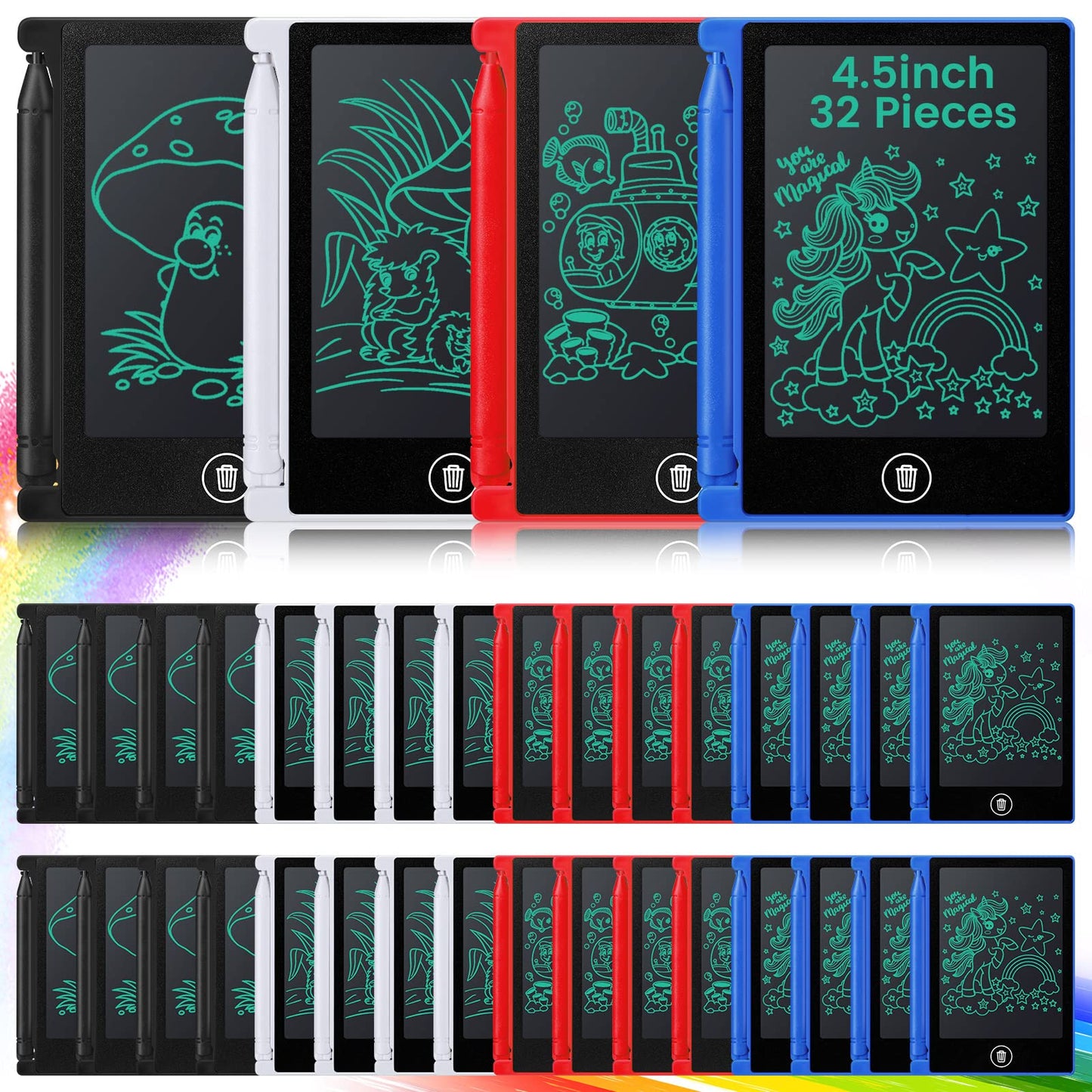 Zhehao 32 Pcs Mini LCD Writing Tablet 4.5 Inch – Portable Erasable Drawing Pad for Kids