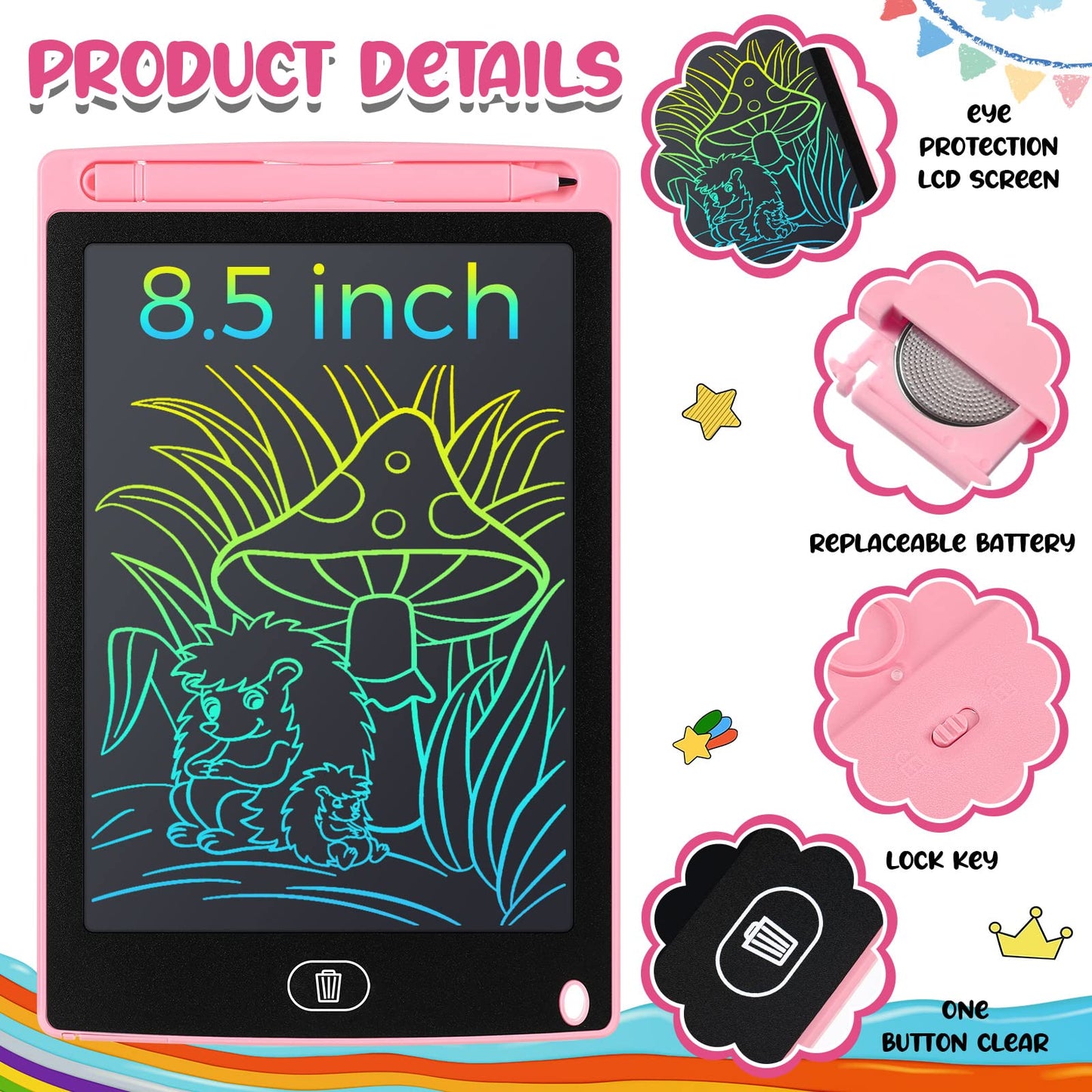 Zhehao 24-Piece LCD Writing Tablet Doodle Board – 8.5-Inch Colorful Reusable Screen for Kids 3-10 (Classic Round)