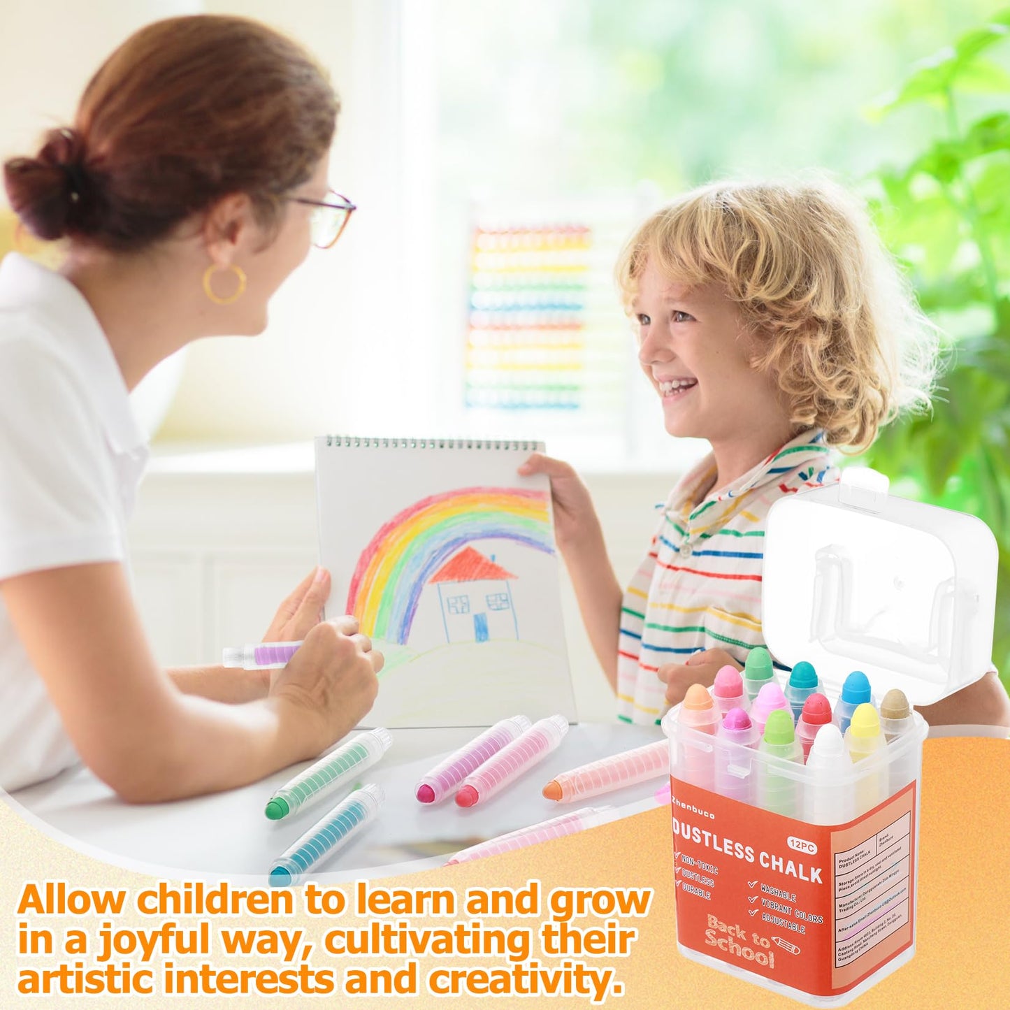 Zhenbuco Dustless Chalk for Kids - 12-Color Twistable, Washable Sidewalk Chalk with Holder