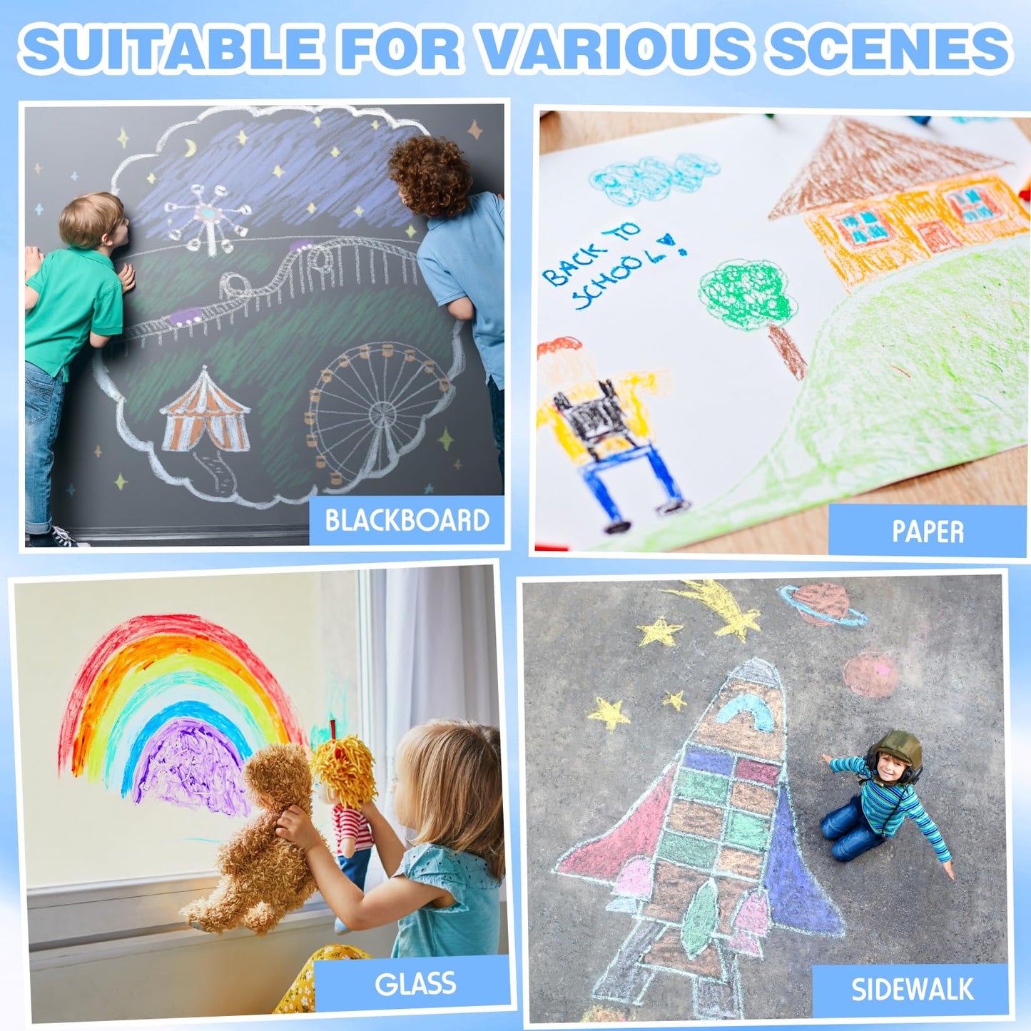 Zhenbuco Dustless Chalk for Kids — 12-Color Twistable Set with Holder, Dust-Free & Washable