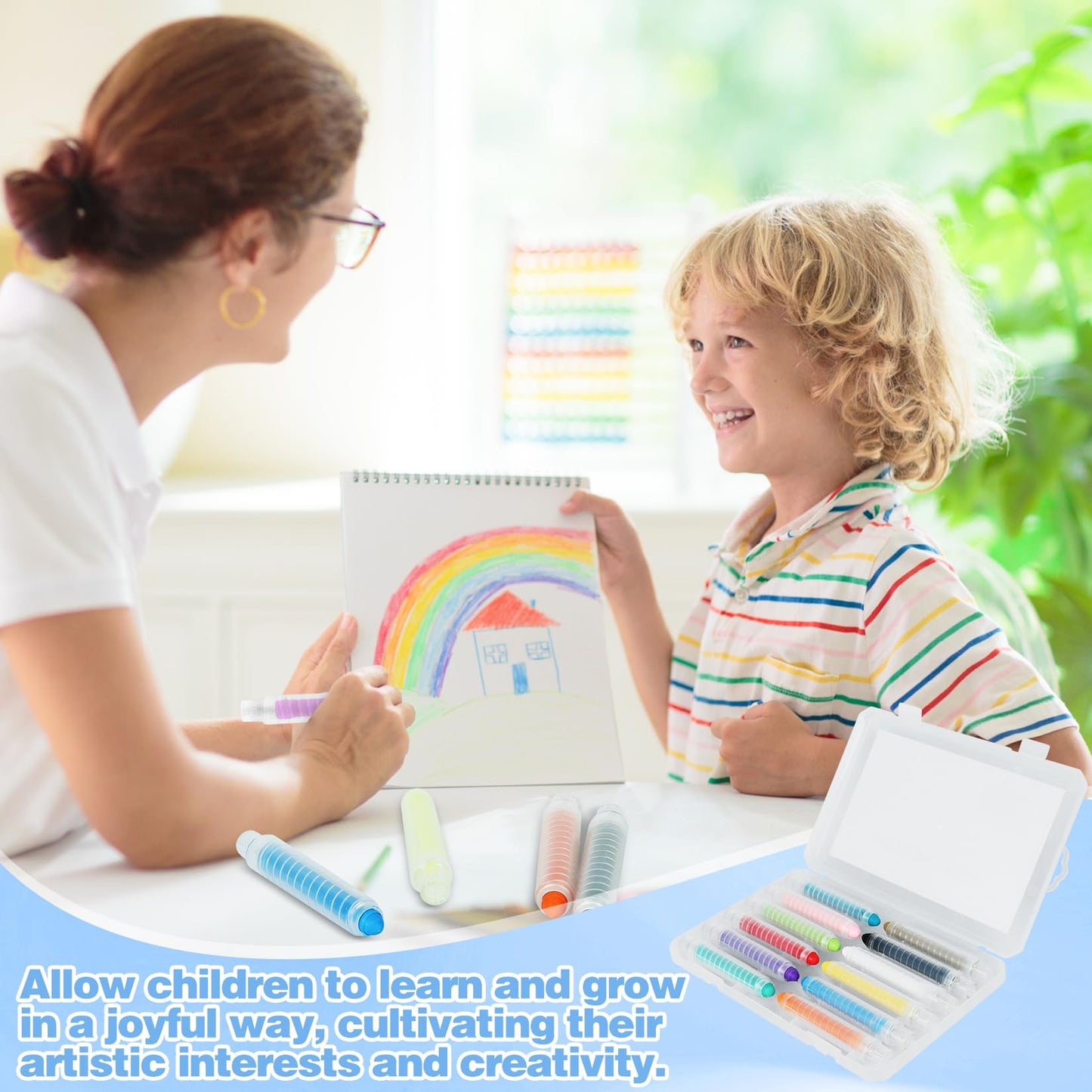Zhenbuco Dustless Chalk for Kids — 12-Color Twistable Set with Holder, Dust-Free & Washable