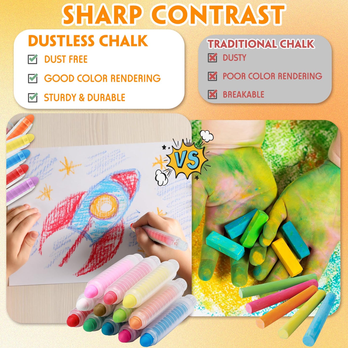 Zhenbuco Dustless Chalk for Kids - 12-Color Twistable, Washable Sidewalk Chalk with Holder