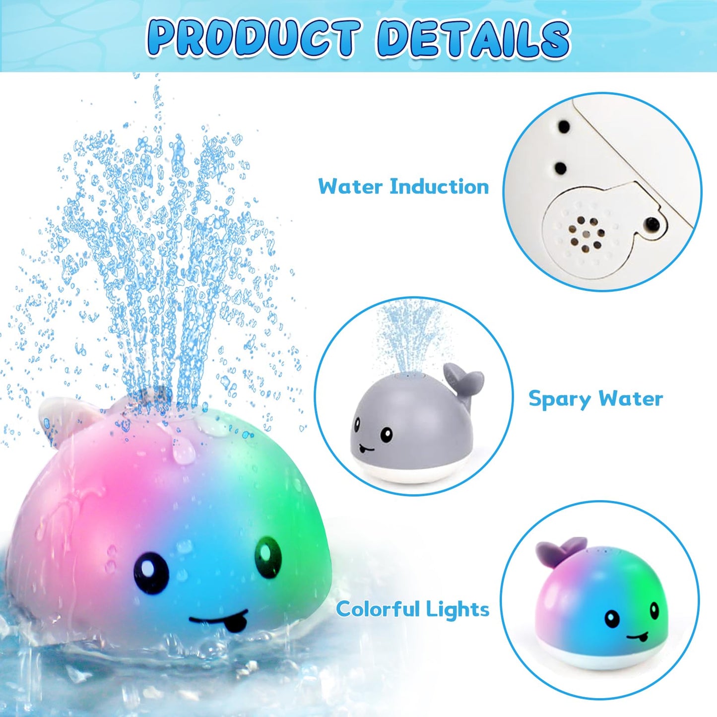 ZHENDUO Rechargeable Light Up Bath Toy – Spray & Glow Whale for Toddlers