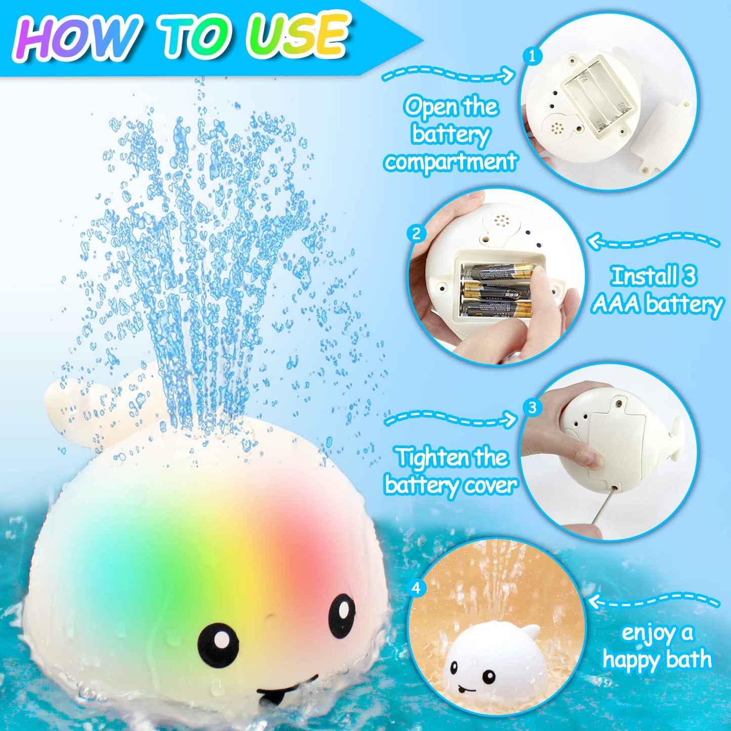 ZHENDUO Baby Bath Toys – Light Up Whale, Automatic Sprinkler for Toddlers