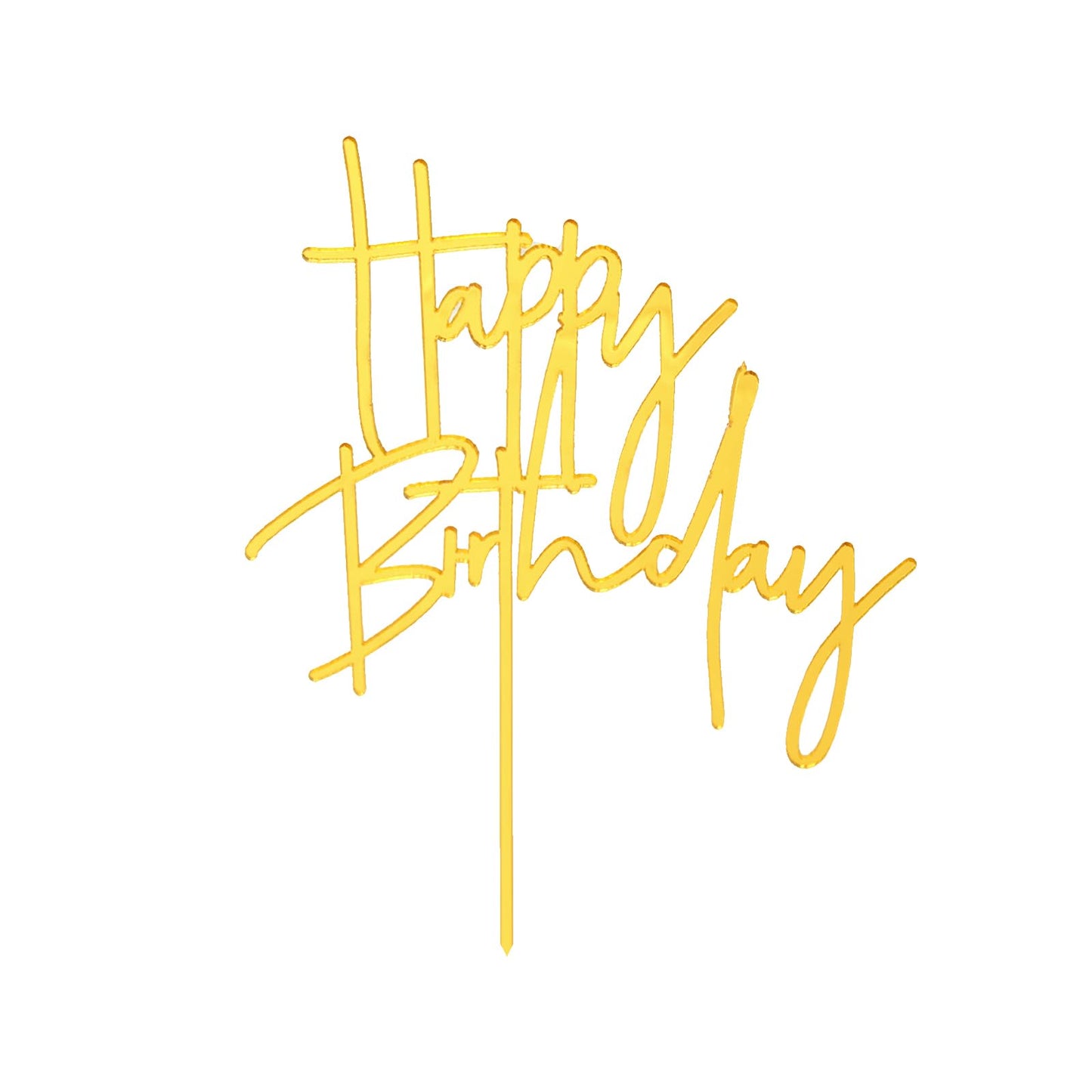 ZHENGYE Gold Happy Birthday Cake Topper – Acrylic, 3.9in Wide, 5.3in Plunger
