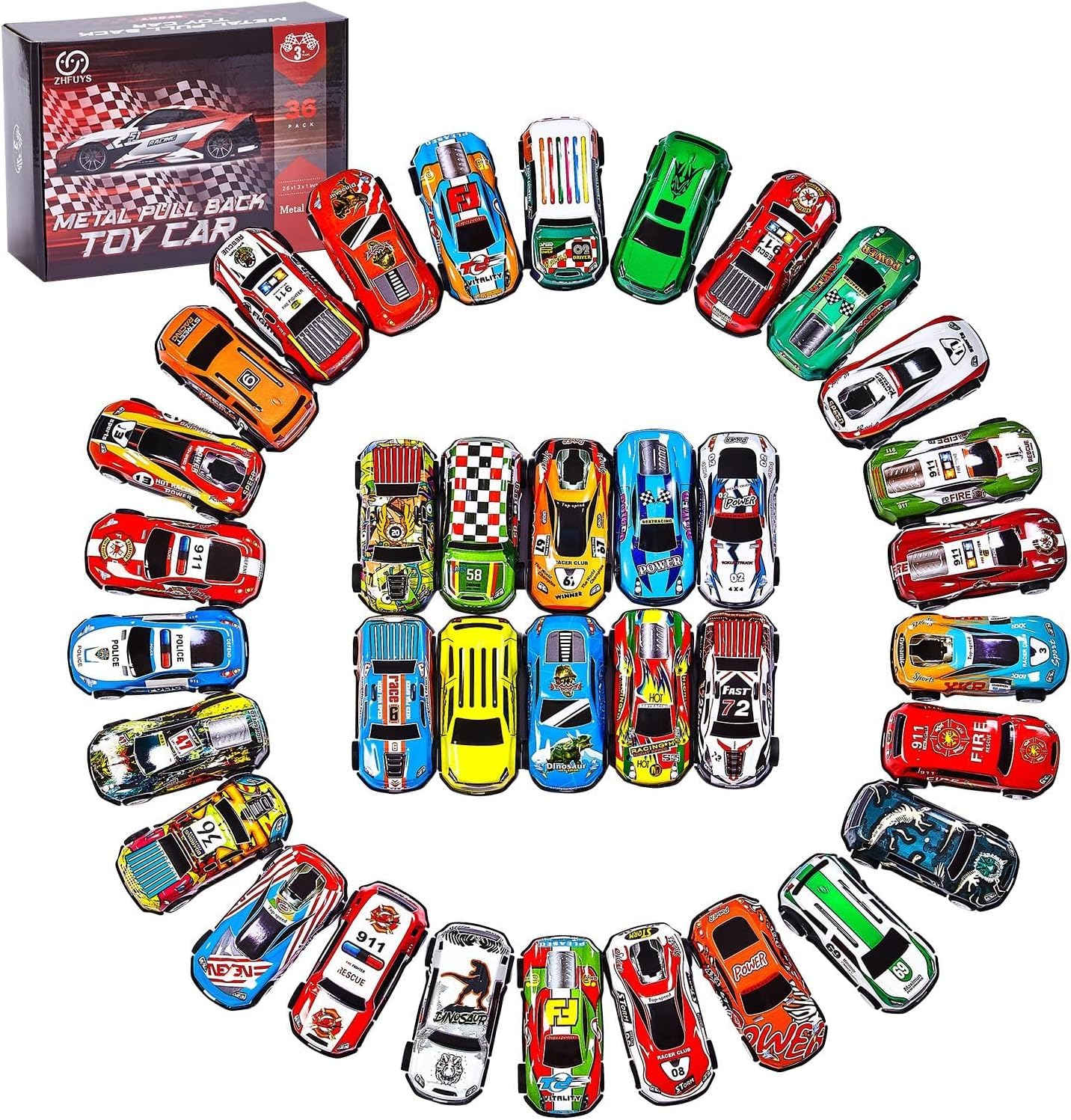 ZHFUYS 36-Piece Metal Pull Back Cars Set for Kids 3-8 | Durable, Safe, Colorful Toy Cars