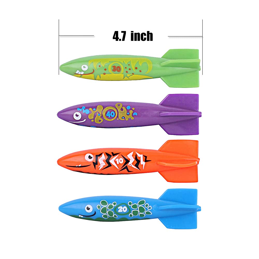ZHFUYS Diving Pool Toy 4-Pack — Underwater Torpedo Shark for Pool Games