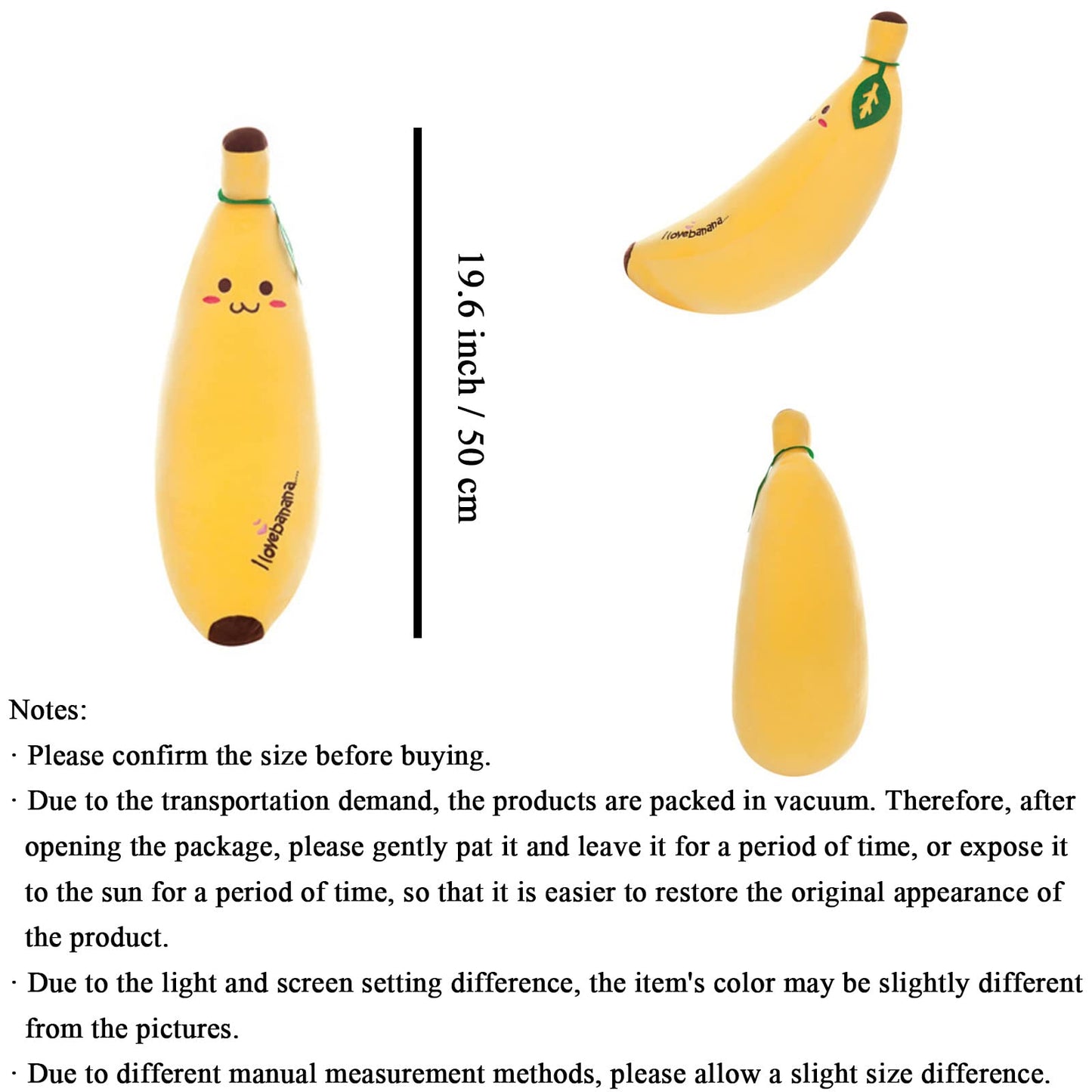 zhidiloveyou Banana Plush Pillow – 19.6-Inch Cute Stuffed Banana Toy for Kids, Naps, and Decor