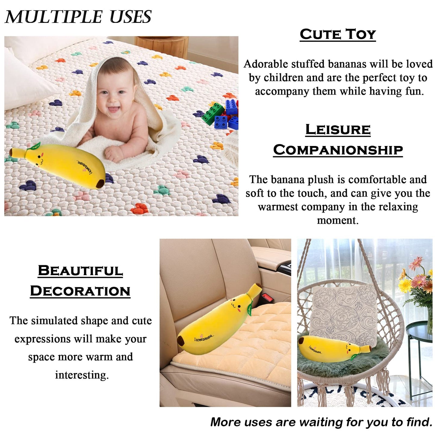 zhidiloveyou Banana Plush Pillow – 19.6-Inch Cute Stuffed Banana Toy for Kids, Naps, and Decor
