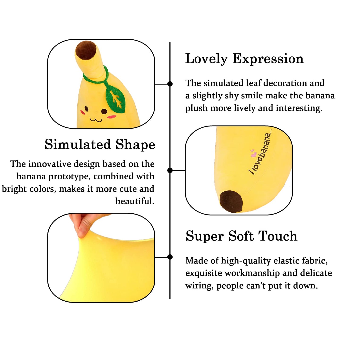 zhidiloveyou Banana Plush Pillow – 19.6-Inch Cute Stuffed Banana Toy for Kids, Naps, and Decor