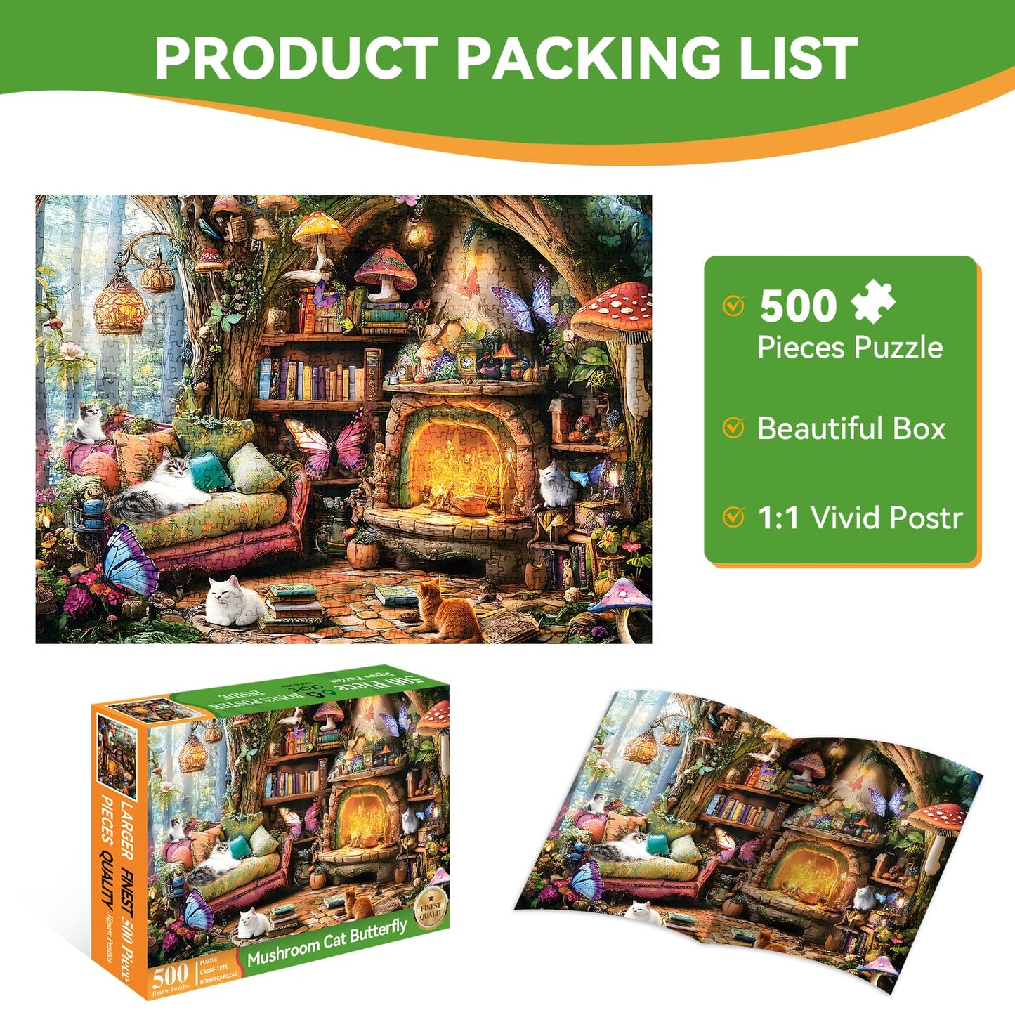Zhiseoyi 500-Piece Jigsaw Puzzle for Adults – Spring Fantasy Cats & Mushrooms (Clearance)