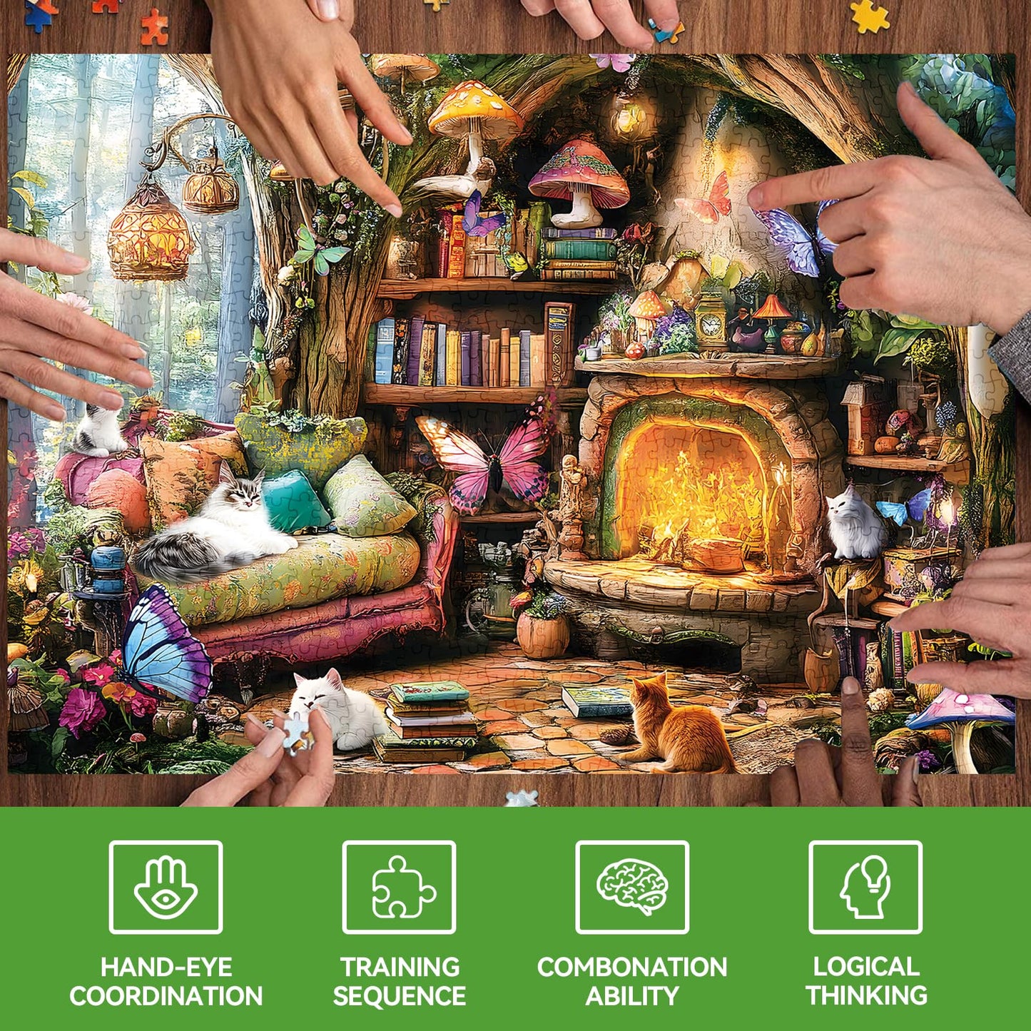 Zhiseoyi 500-Piece Jigsaw Puzzle for Adults – Spring Fantasy Cats & Mushrooms (Clearance)
