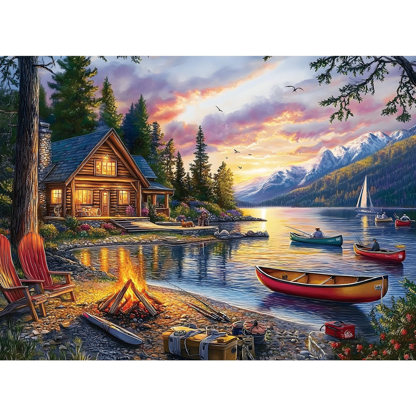 Zhiseoyi 500-Piece Jigsaw Puzzle – Scenic Lakeside Cabin, Interlocking Pieces, 1:1 Poster